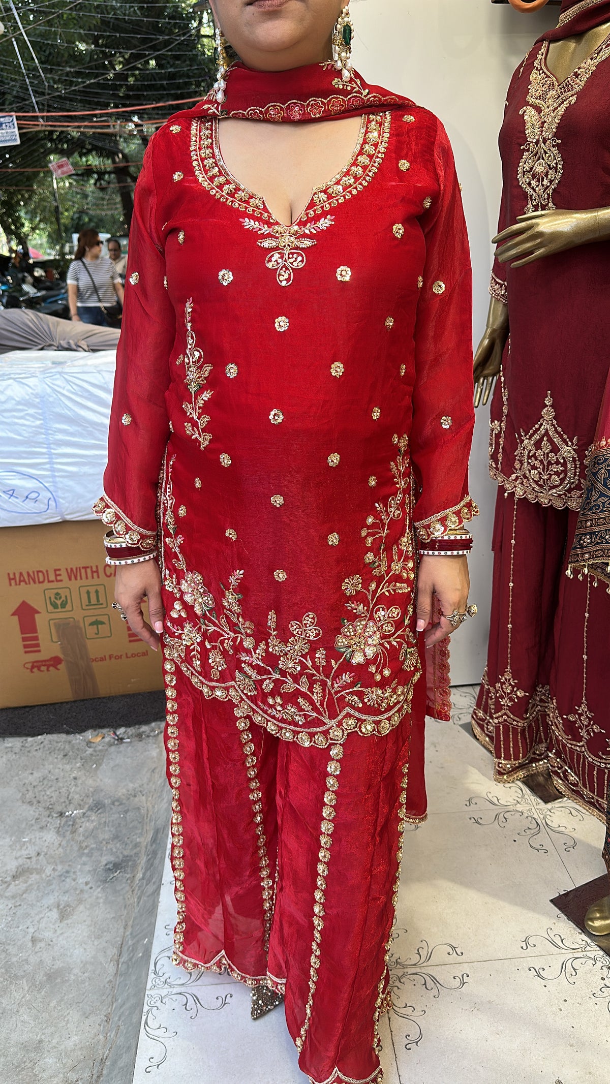 Chulbuli Red Karwa Handwork Designer Suit