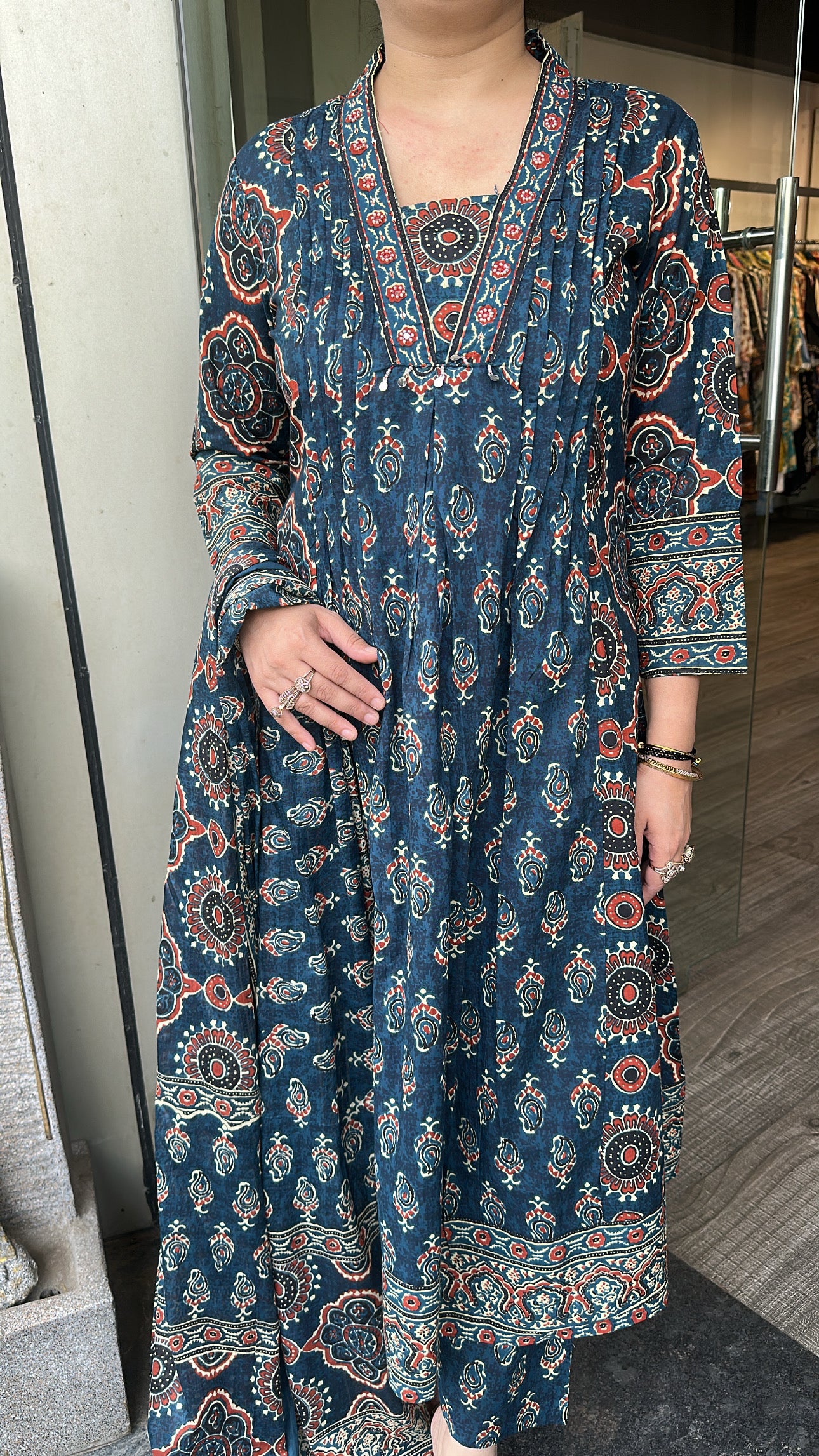 Hayat Teal Blue Digital Designer Anarkali Suit
