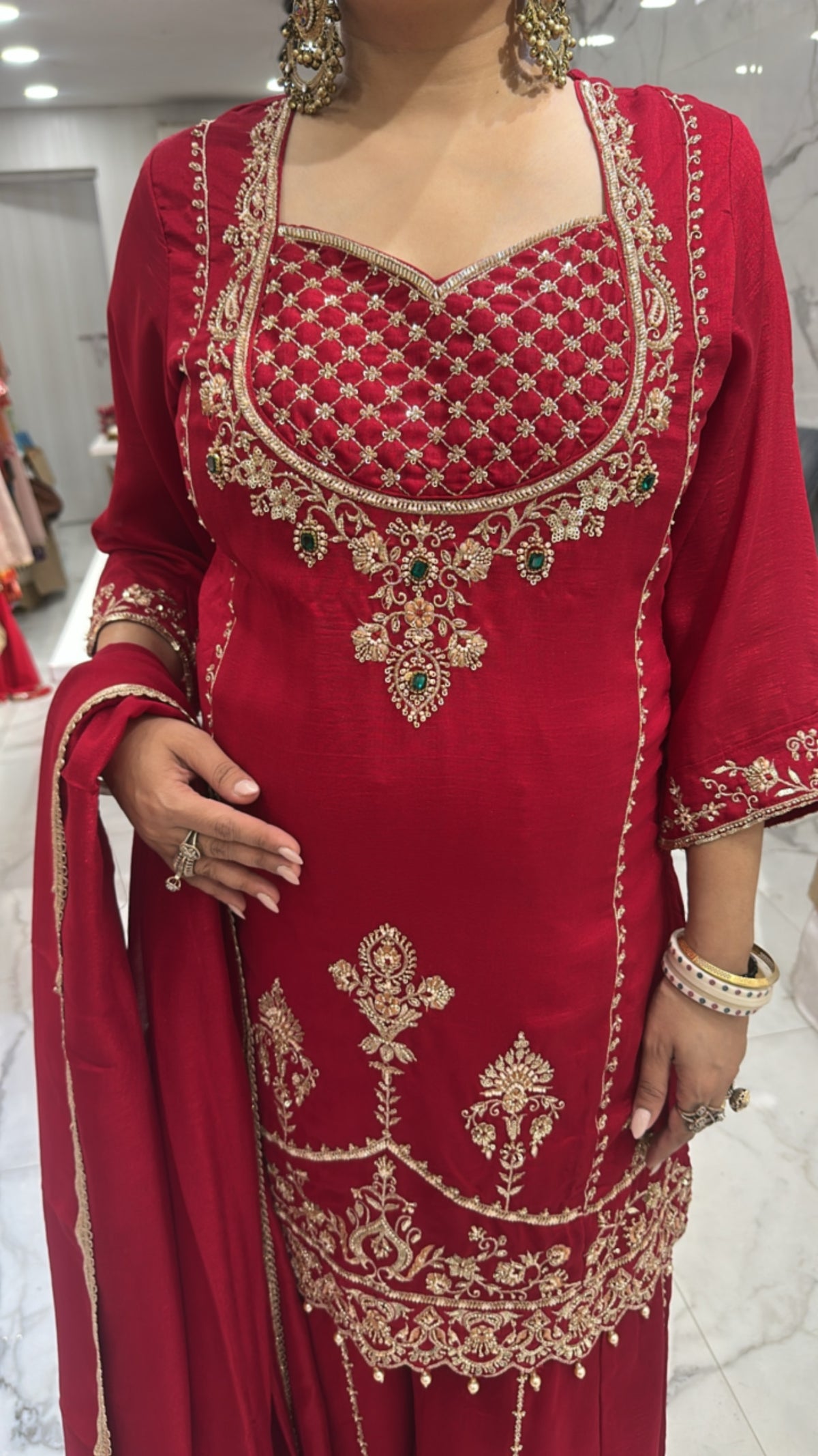 Sargi Red Karwa Handwork Designer Suit