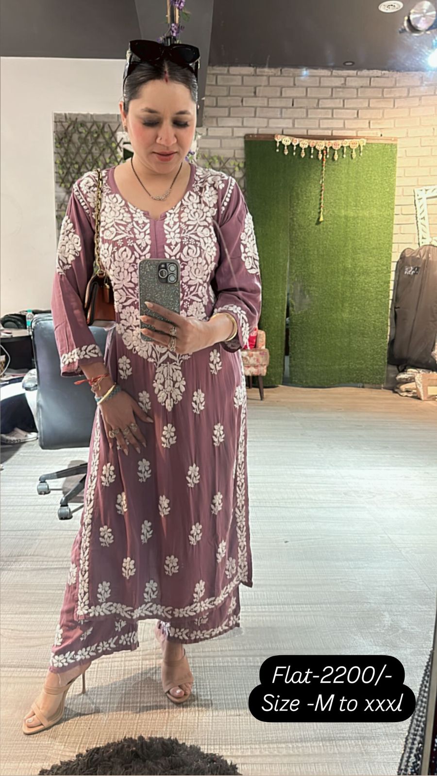 Mauve Chikankari Kurta Set 2pc