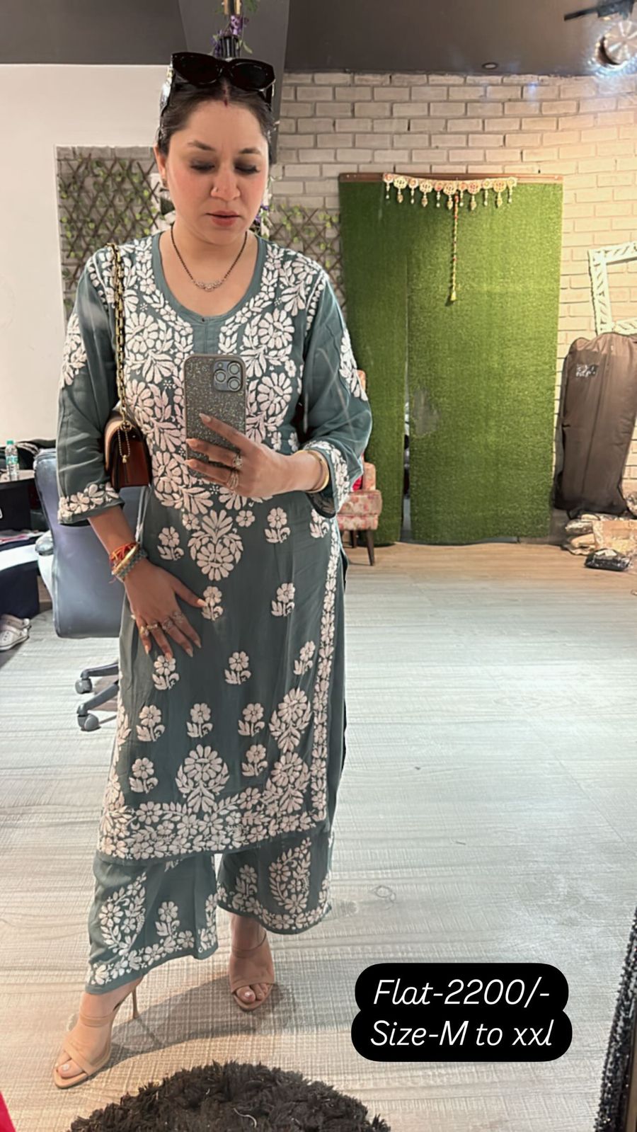 Teal Green Chikankari Kurta Set 2pc