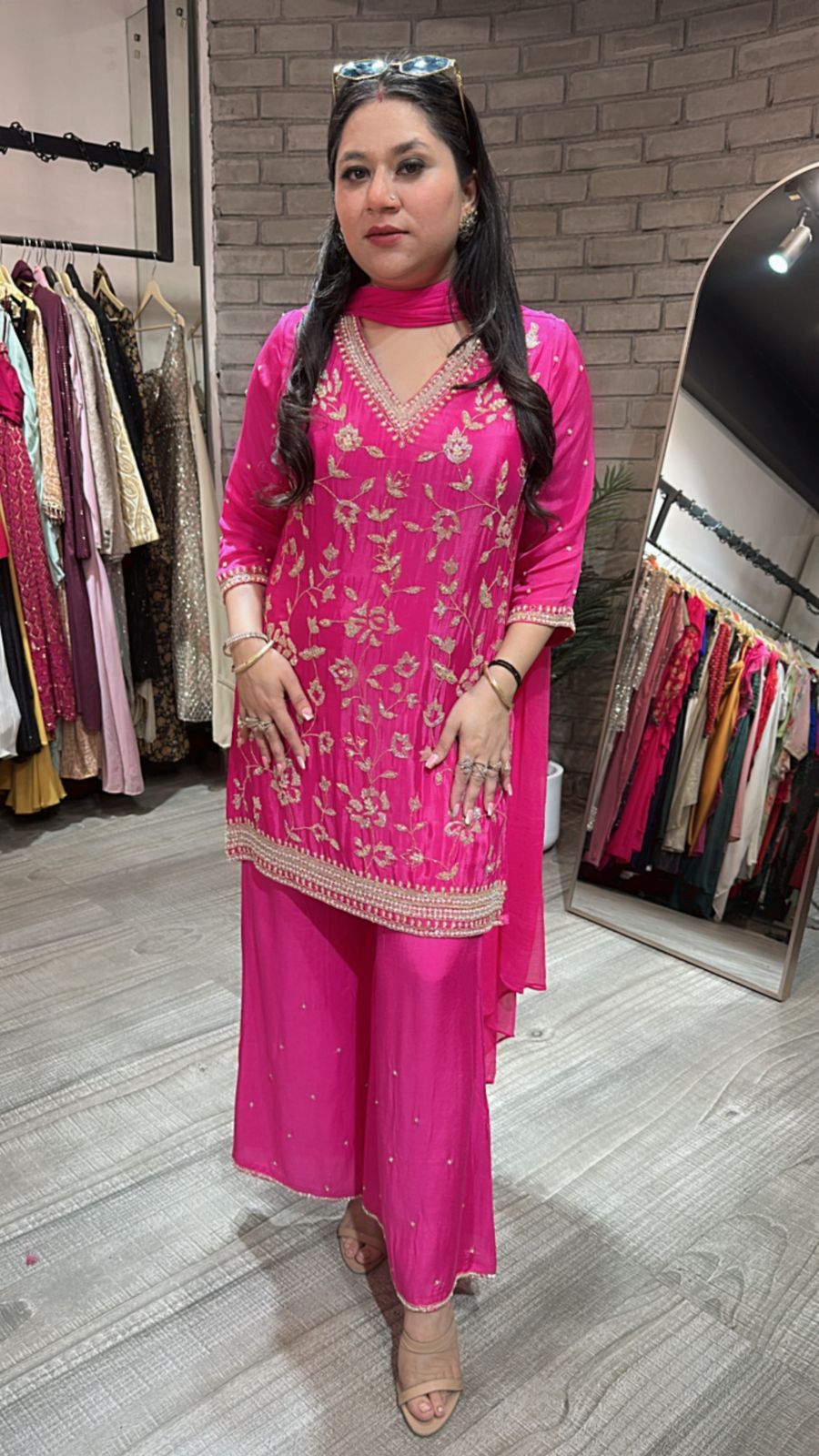 Kheer fushia pink katdana suit