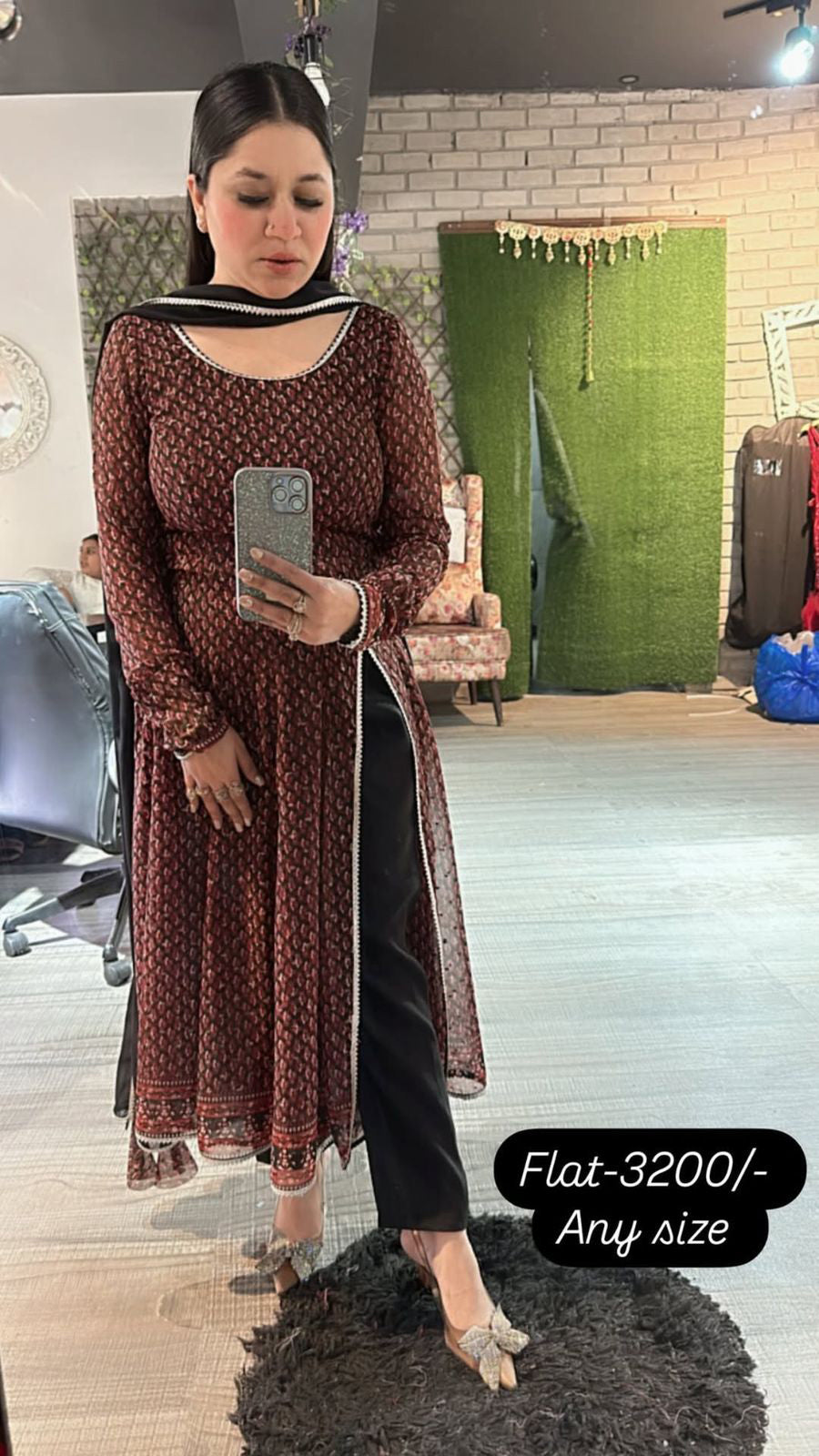 Cut Anarkali printed suit 3pc