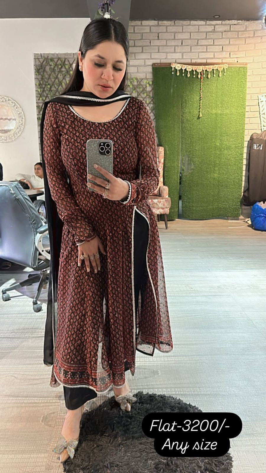 Cut Anarkali printed suit 3pc