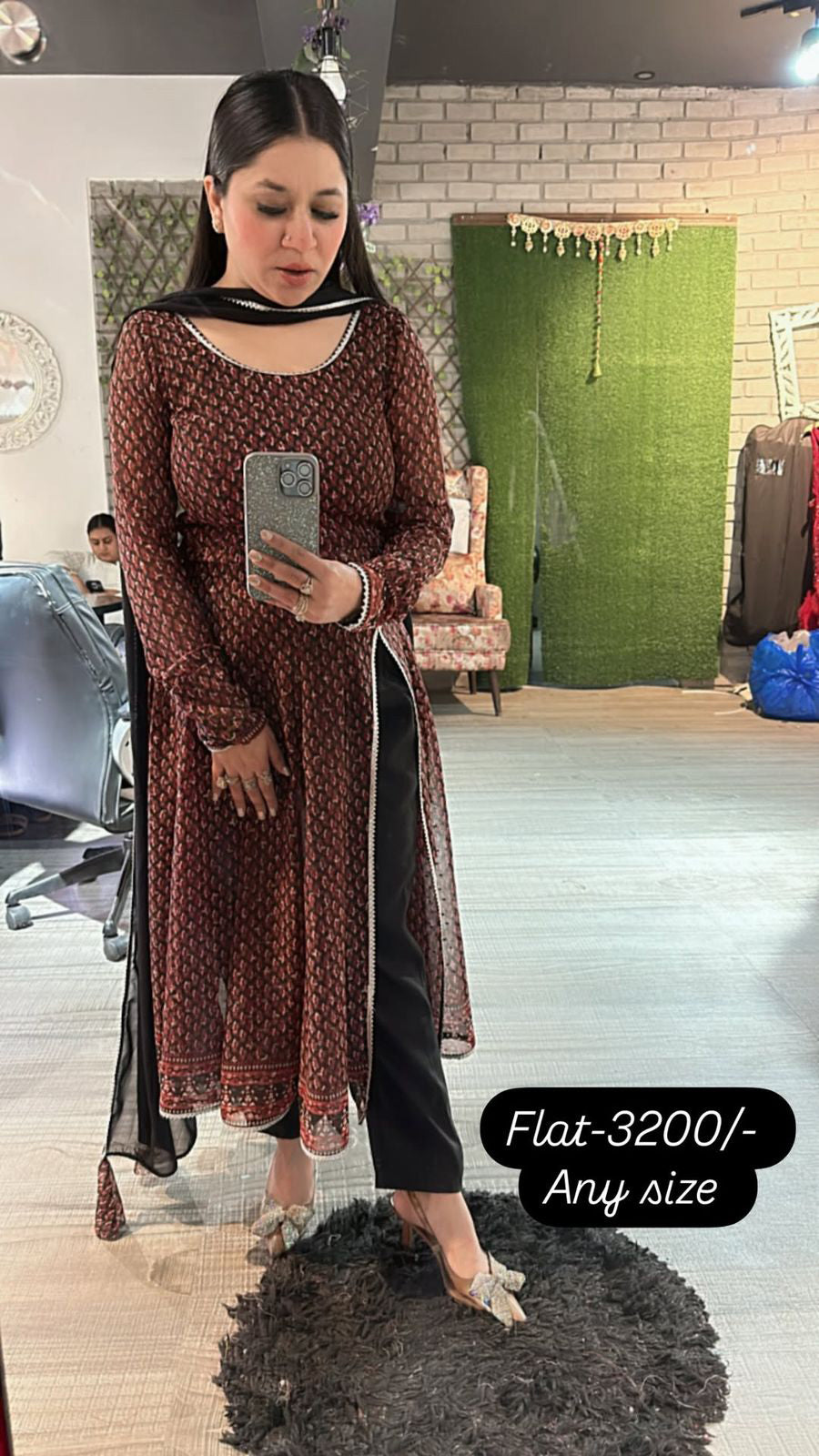 Cut Anarkali printed suit 3pc