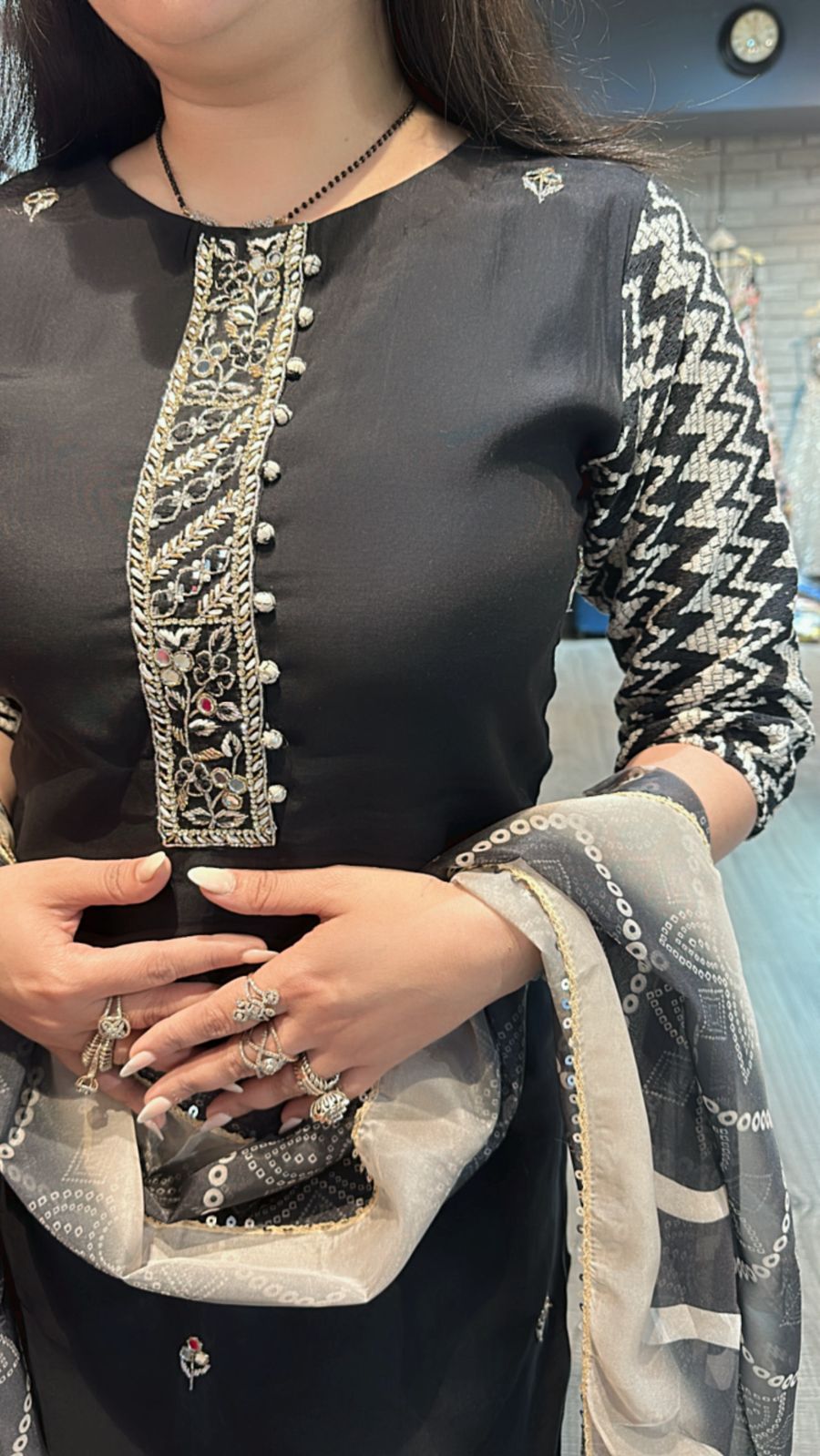 Black white zigzag suit 3pc