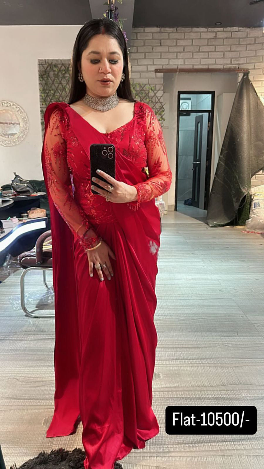 Long blouse Designer saree 2pc