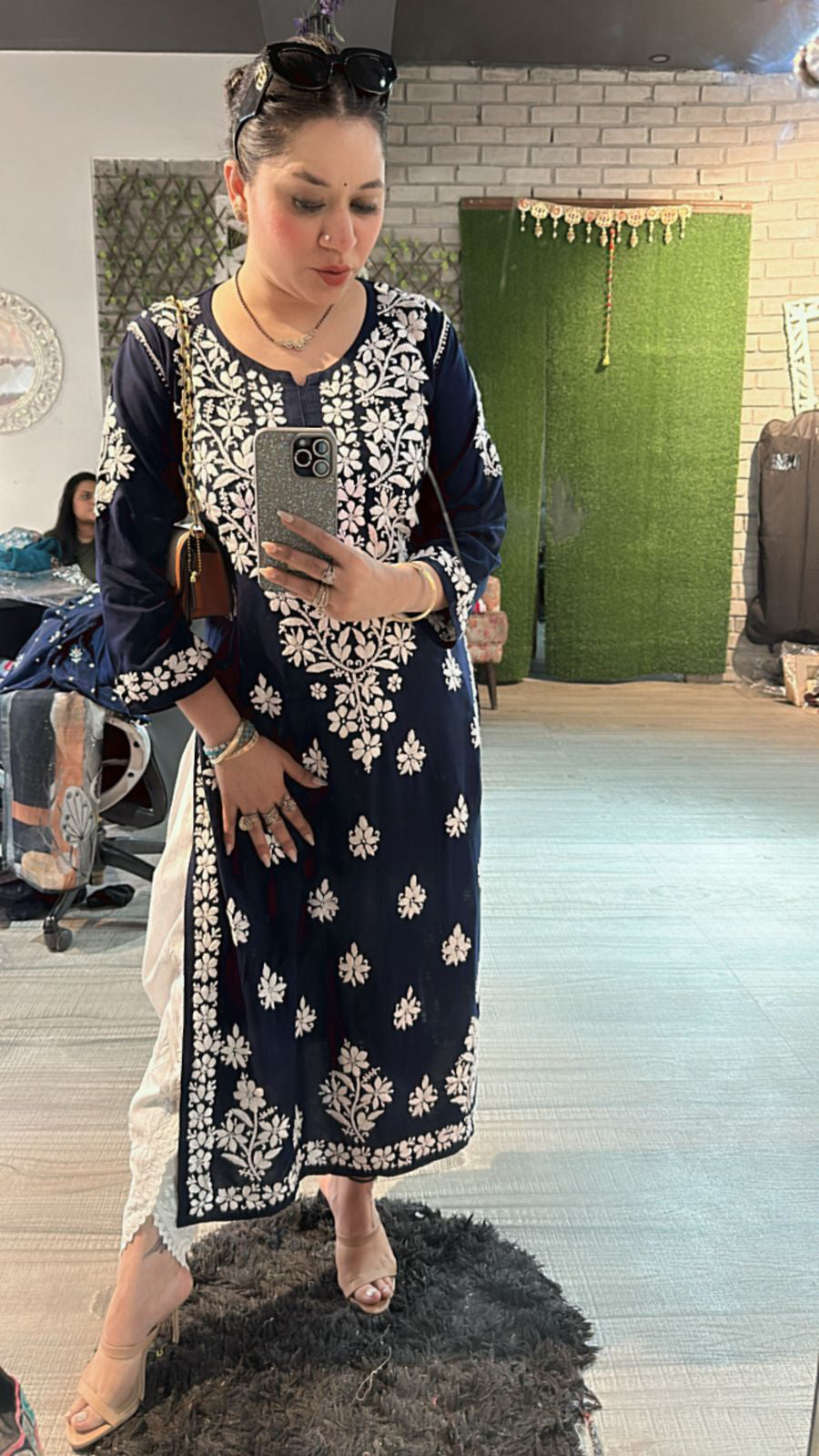 Long chikankari kurta with tulip pants 2pc