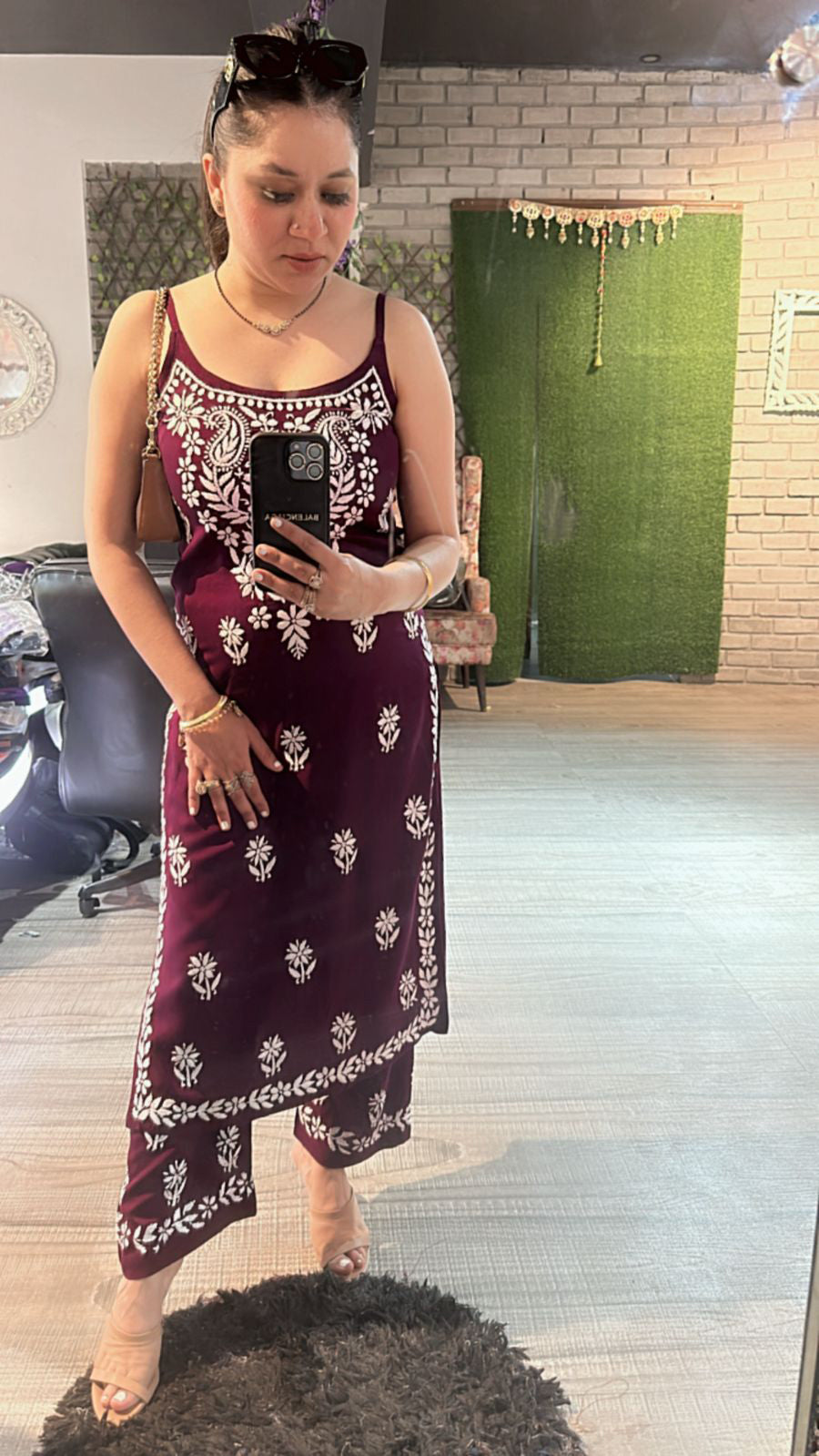 Chikankari Strappy kurta set 2pc