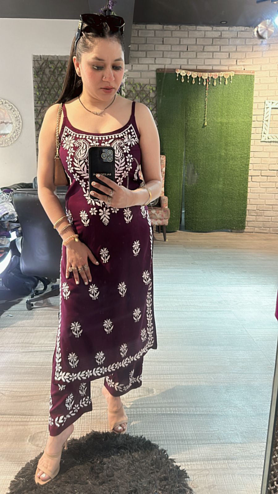 Chikankari Strappy kurta set 2pc