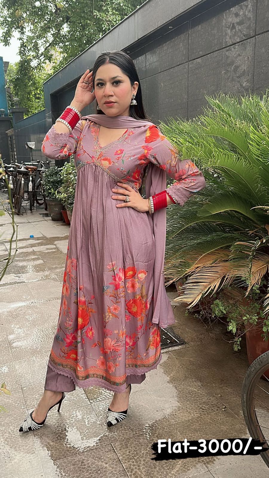 Lavander printed Anarkali