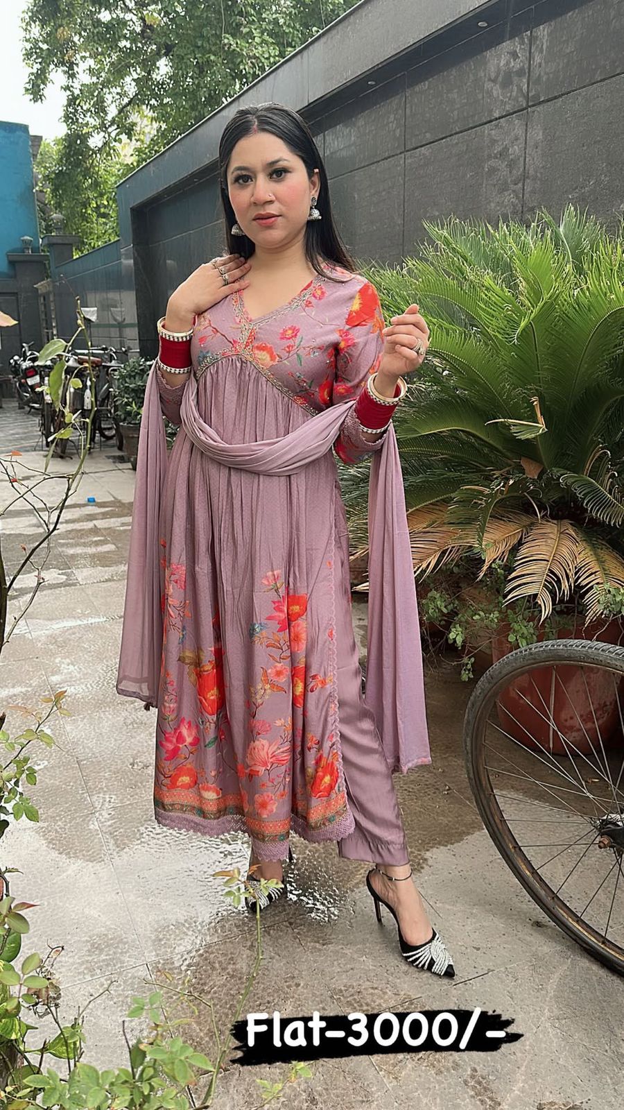 Lavander printed Anarkali
