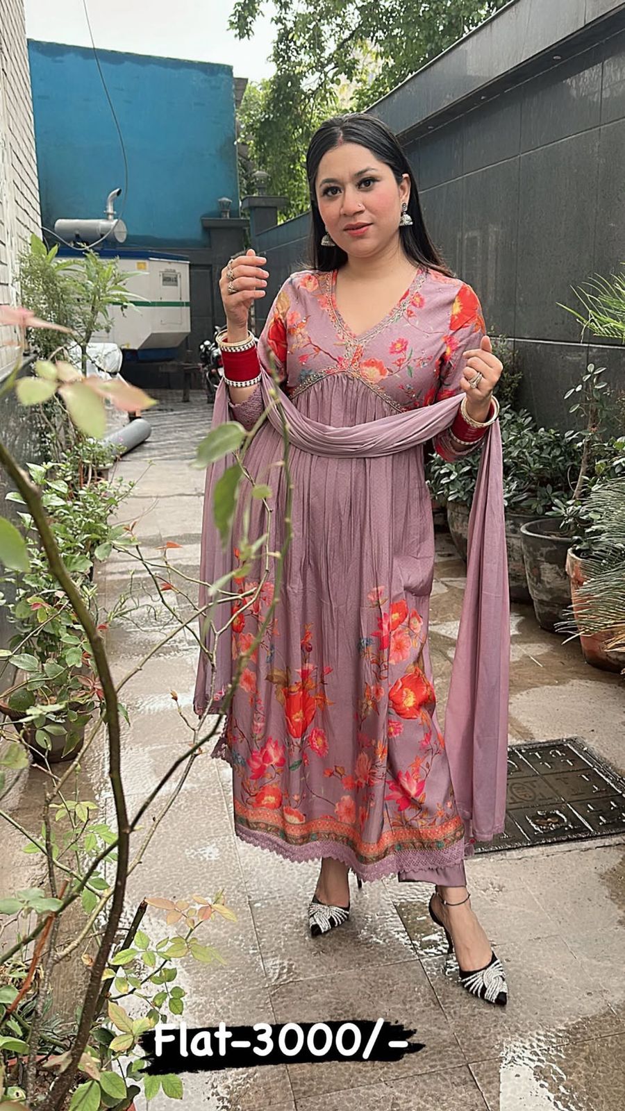 Lavander printed Anarkali