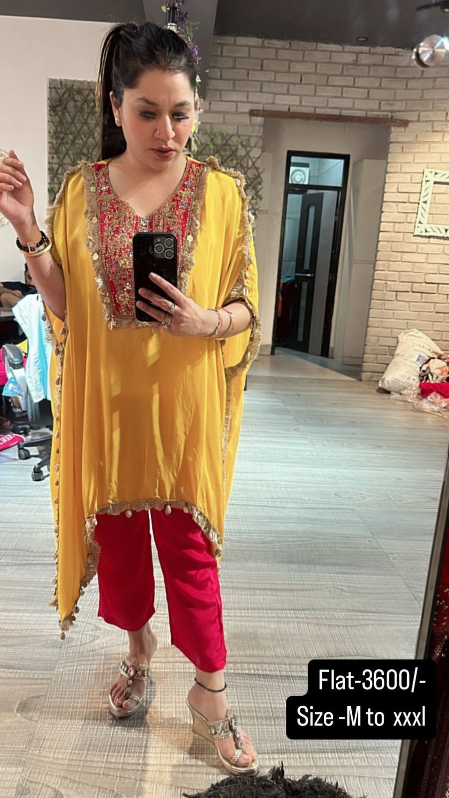 Yellow Red kaftan Top set