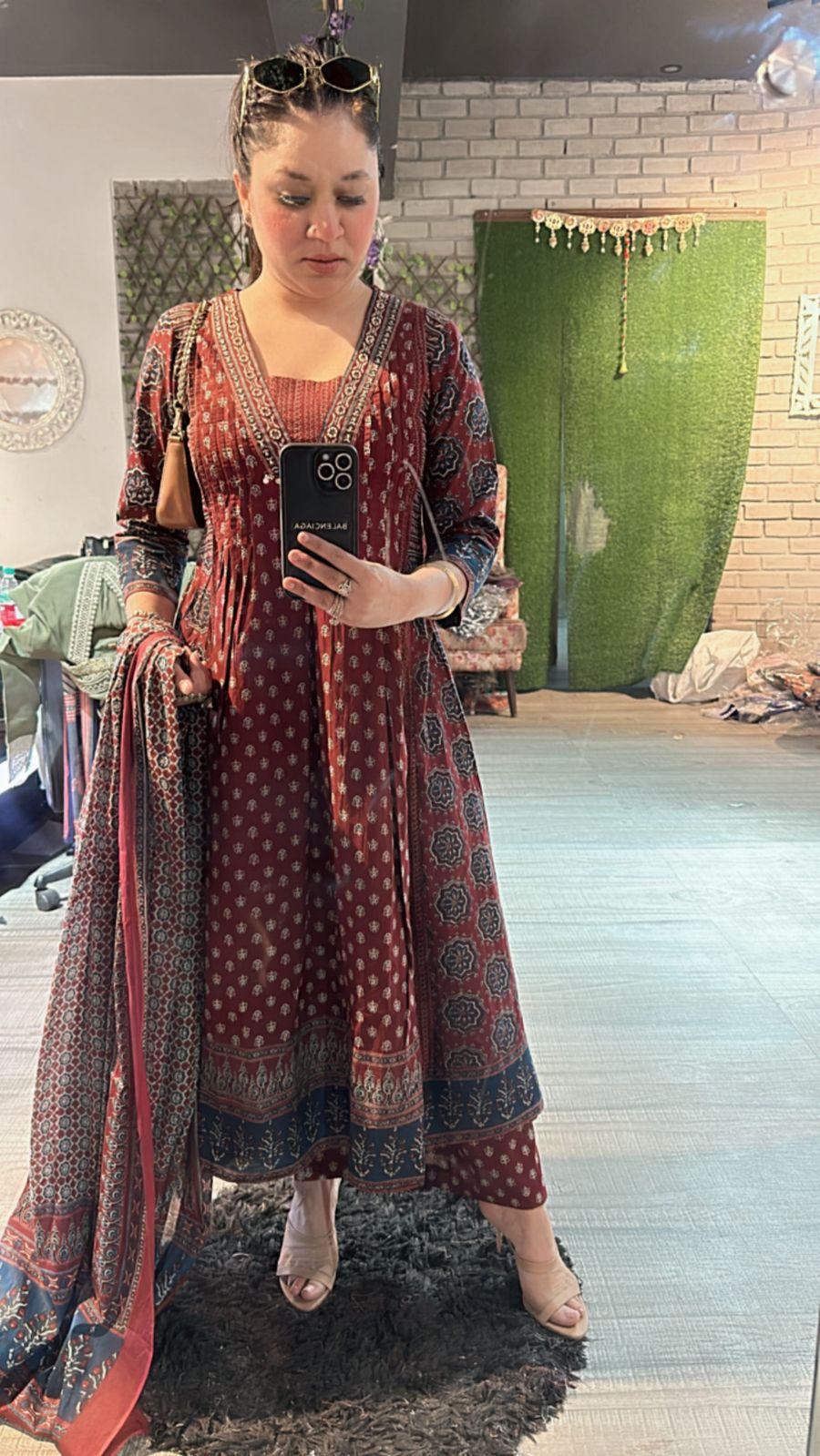 Rust Mahroon Amour printed Anarkali