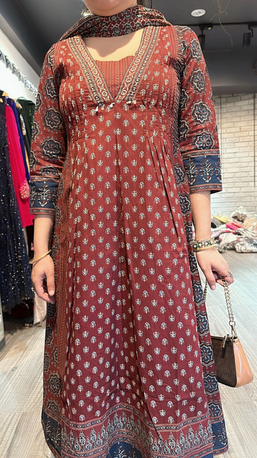 Rust Mahroon Amour printed Anarkali