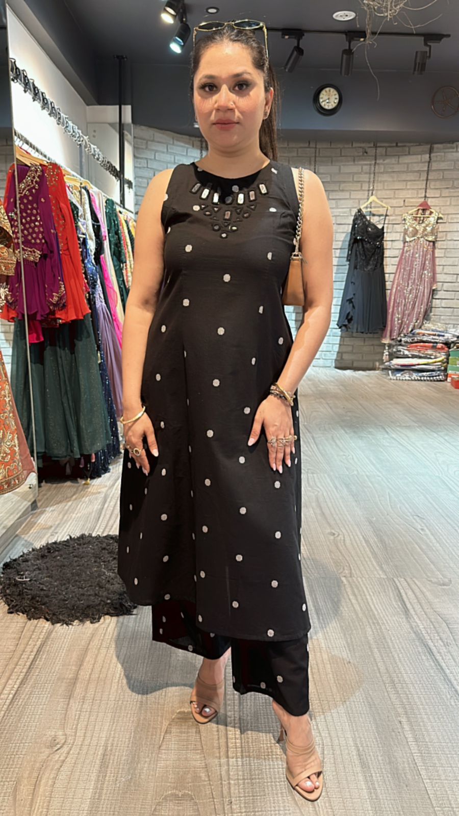 Anjum Black polka Mirror cordset