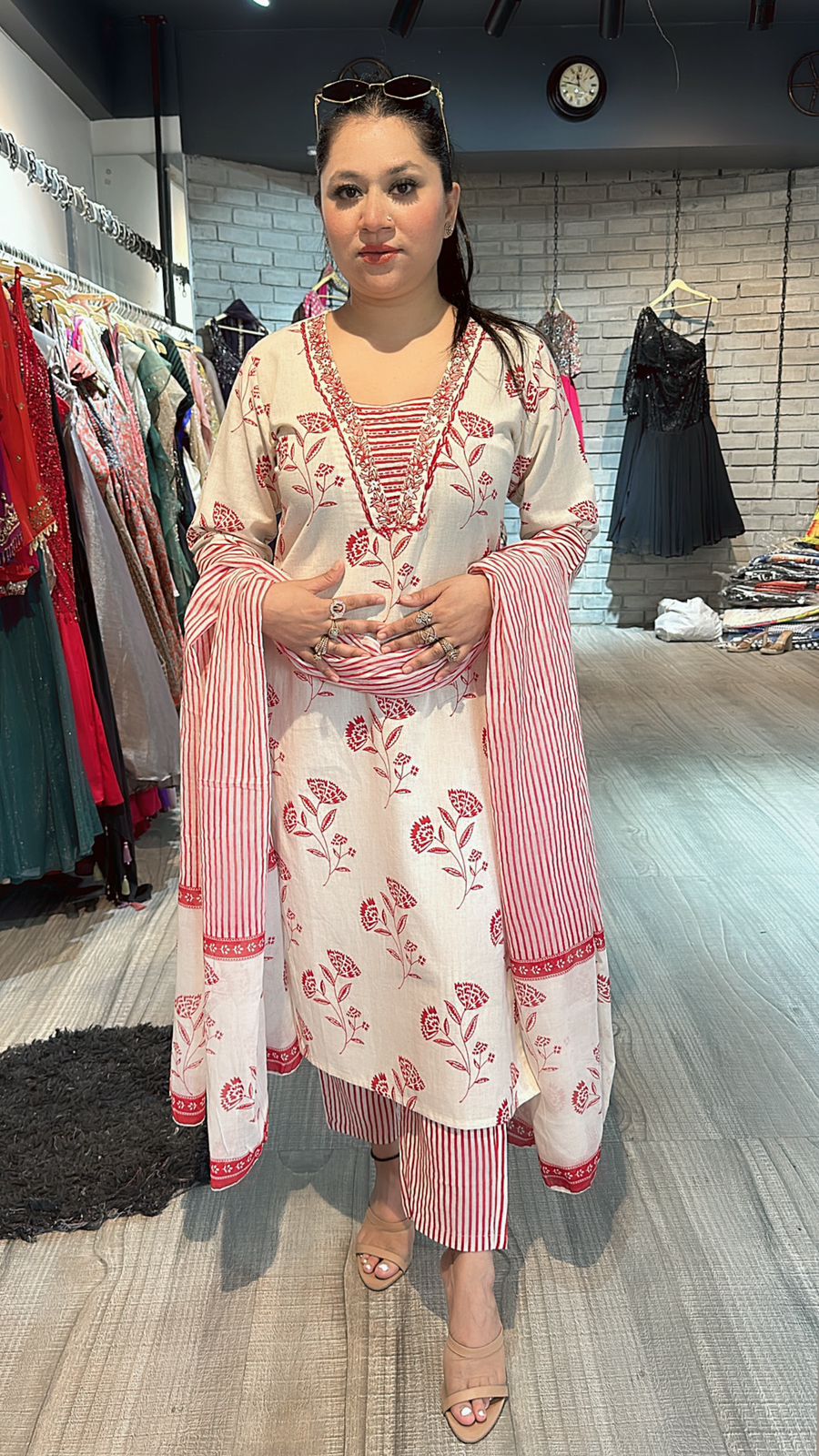 Yaqoob Red Ivory cotton suit