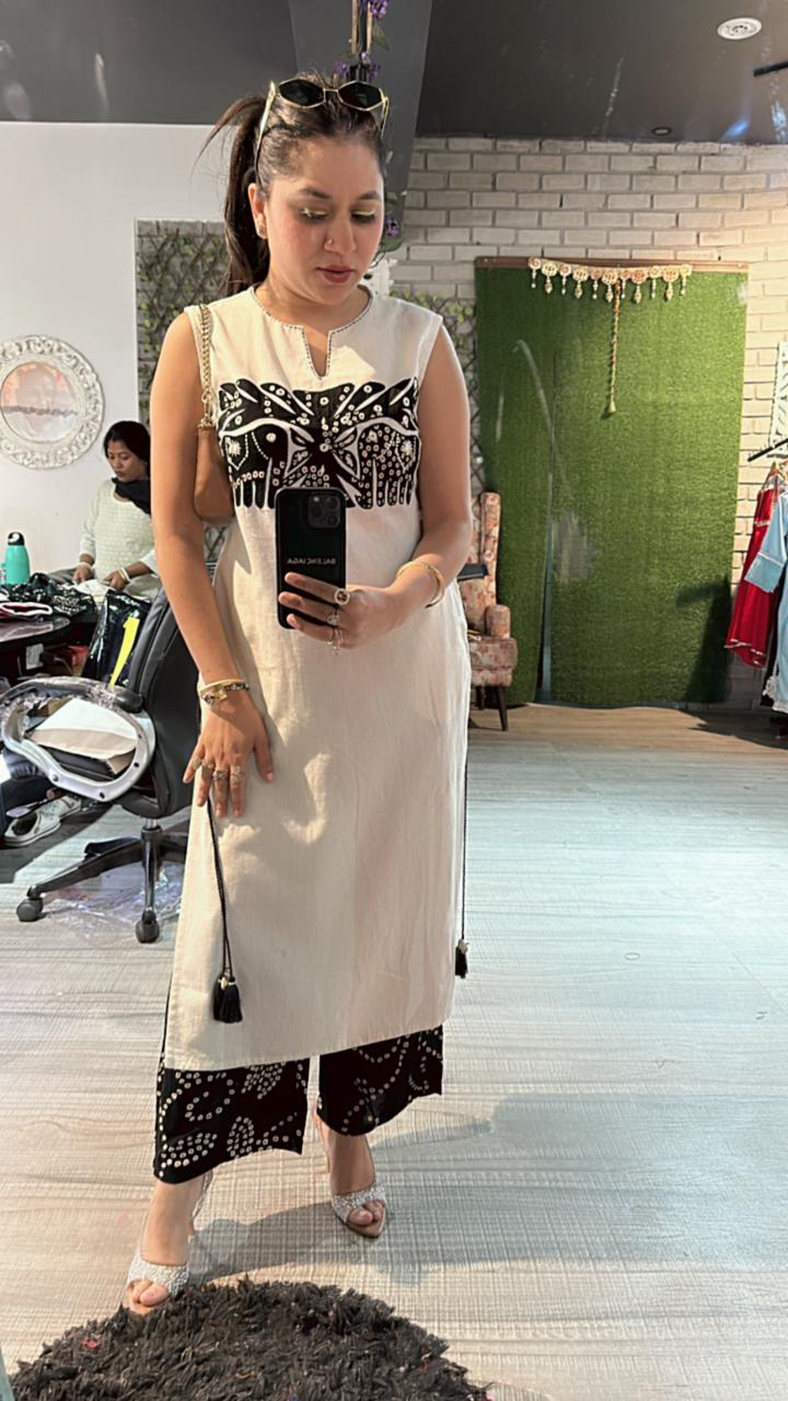 Bandhani ivory Black cordset