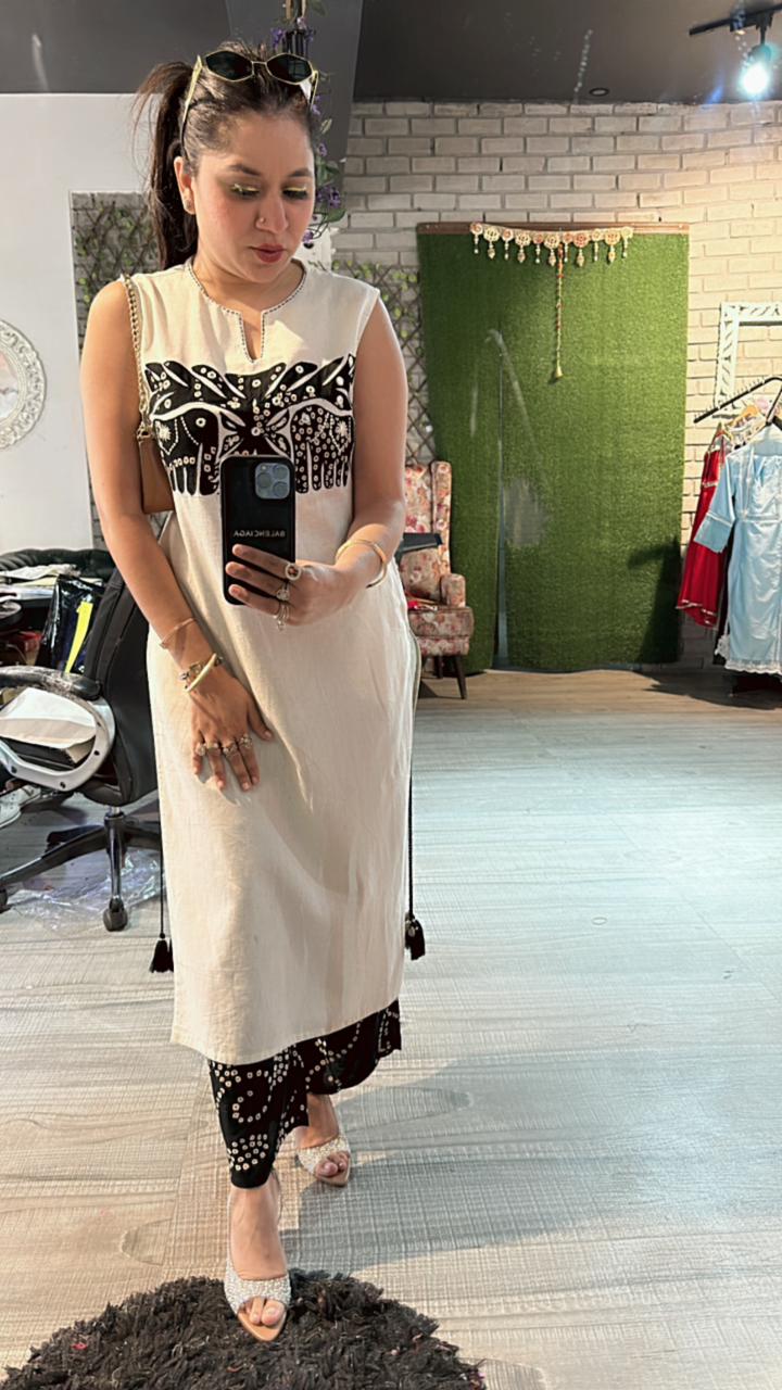Bandhani ivory Black cordset