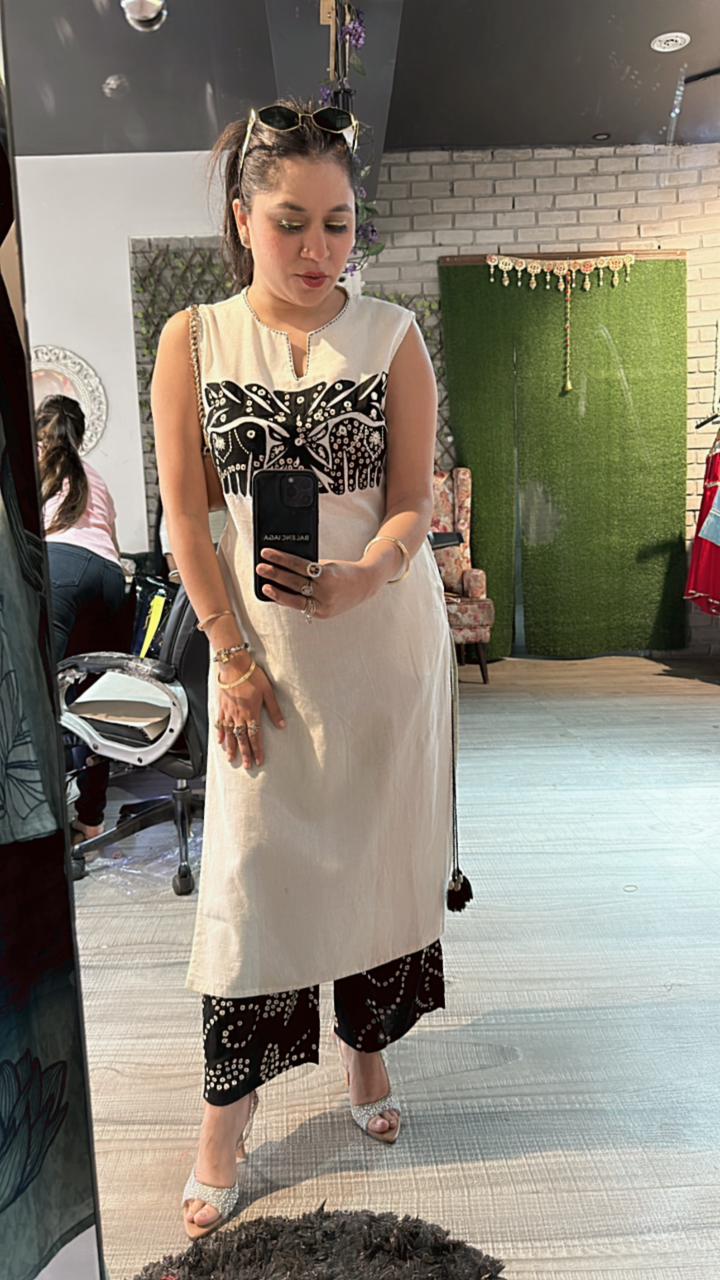 Bandhani ivory Black cordset