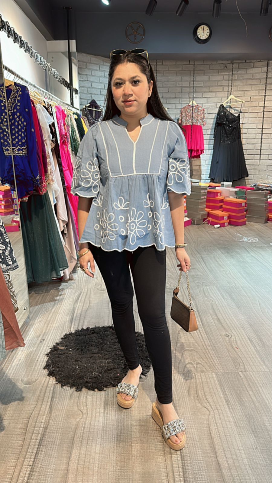 Light Denim flower Top