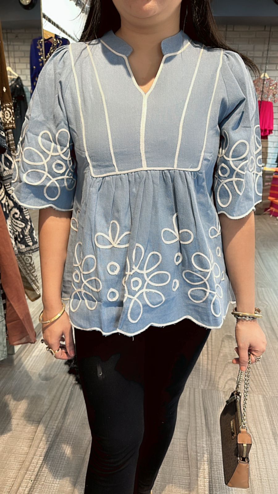 Light Denim flower Top