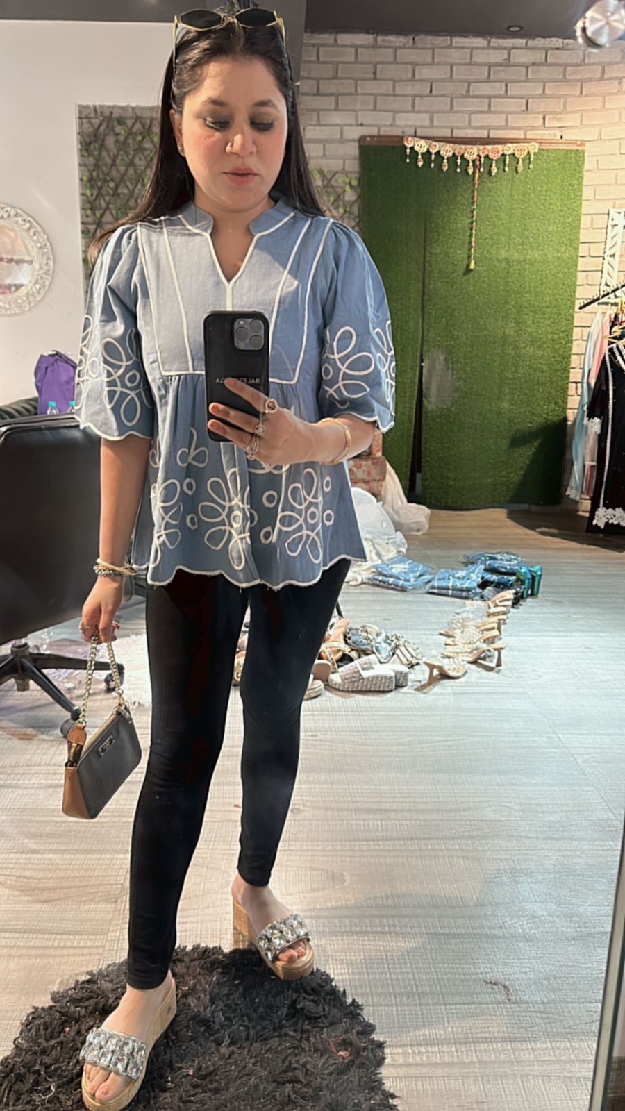 Light Denim flower Top
