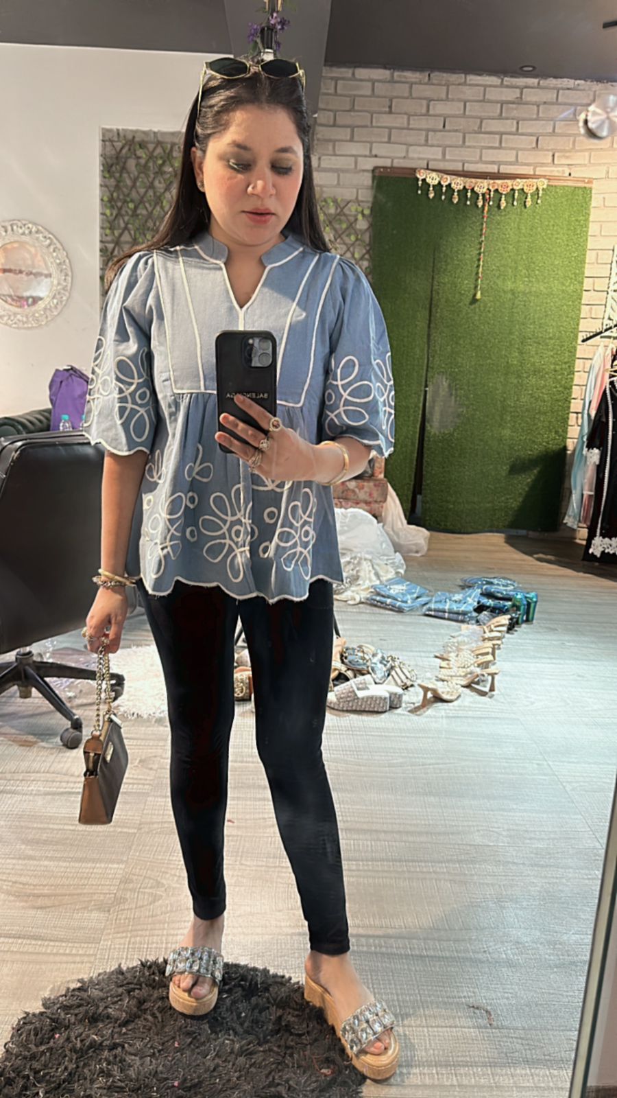Light Denim flower Top