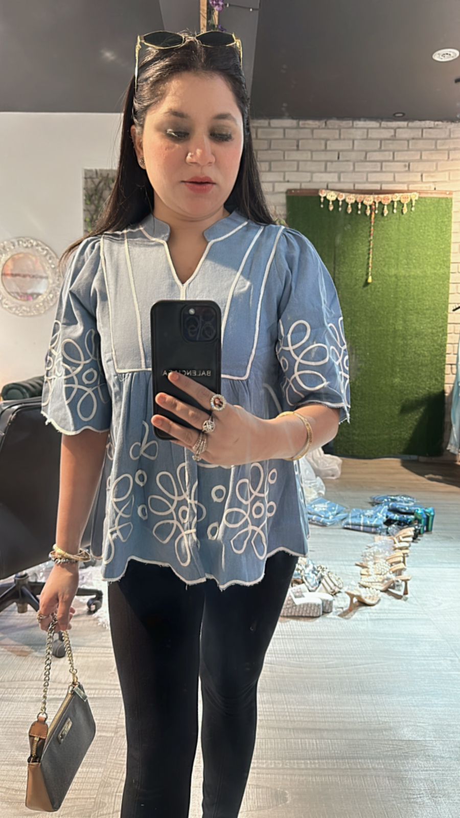 Light Denim flower Top