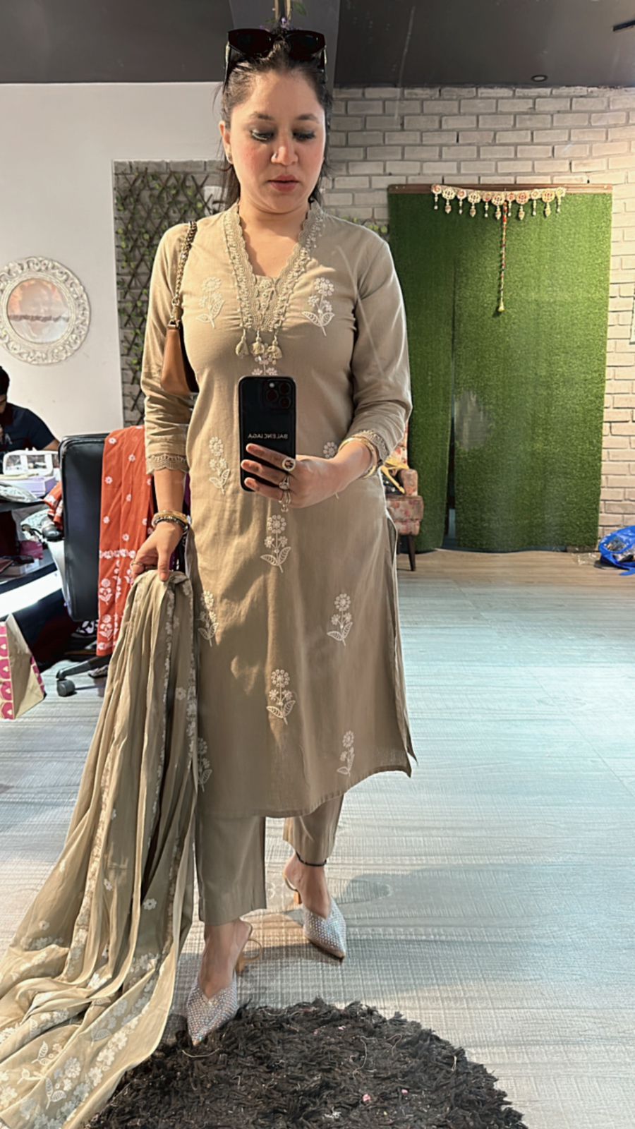 Saira Beige Thread work suit