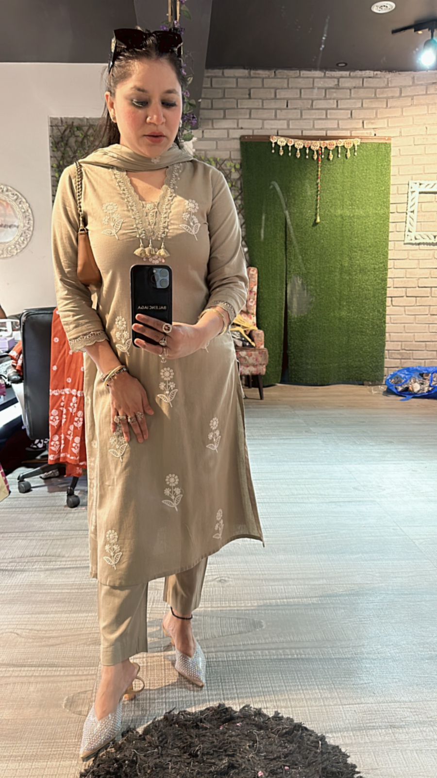Saira Beige Thread work suit