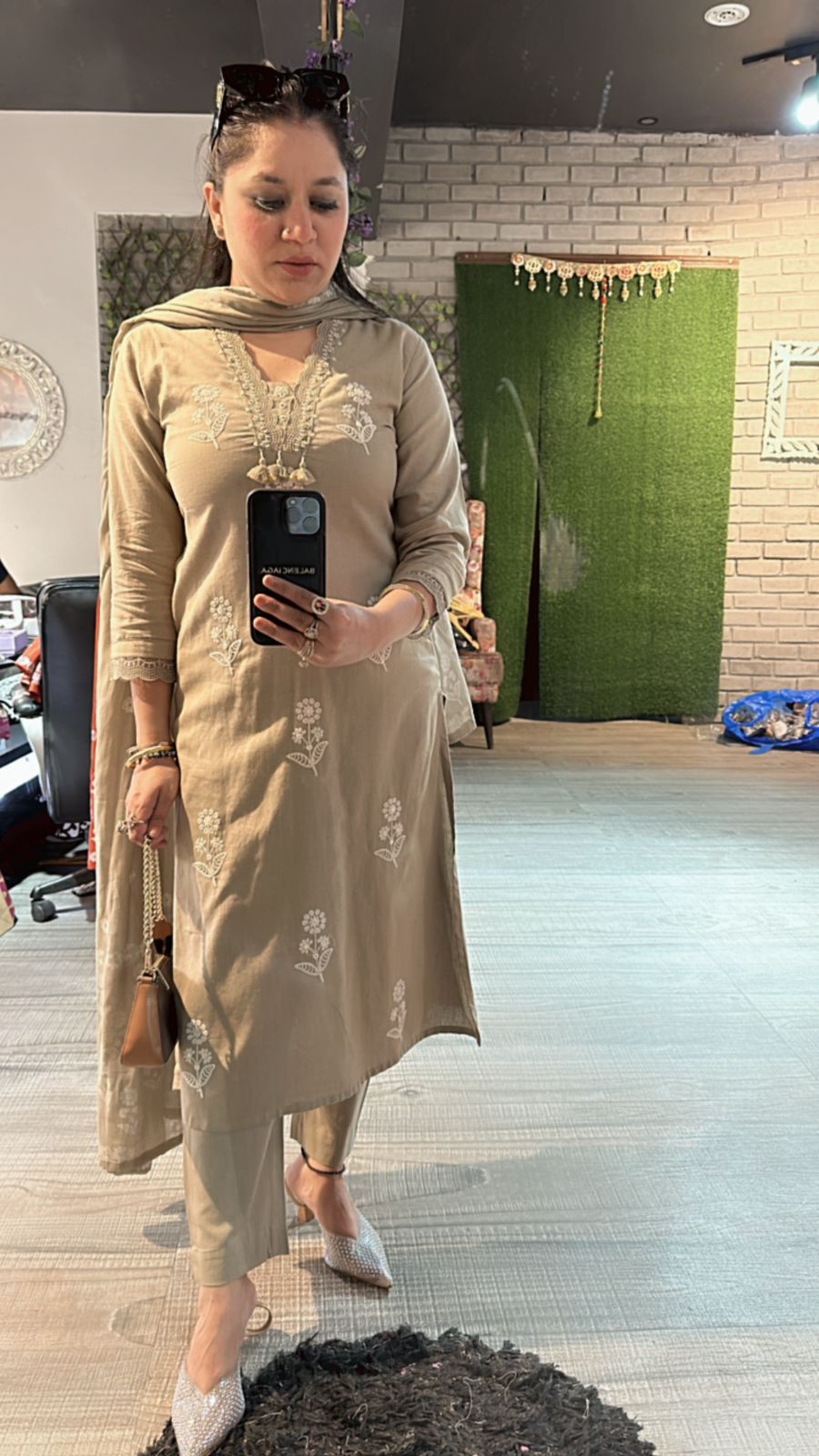 Saira Beige Thread work suit