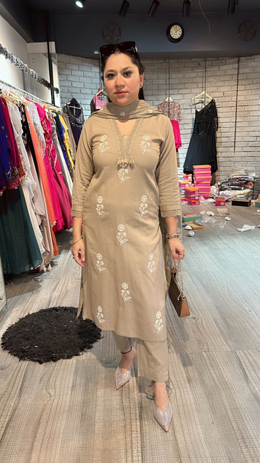 Saira Beige Thread work suit