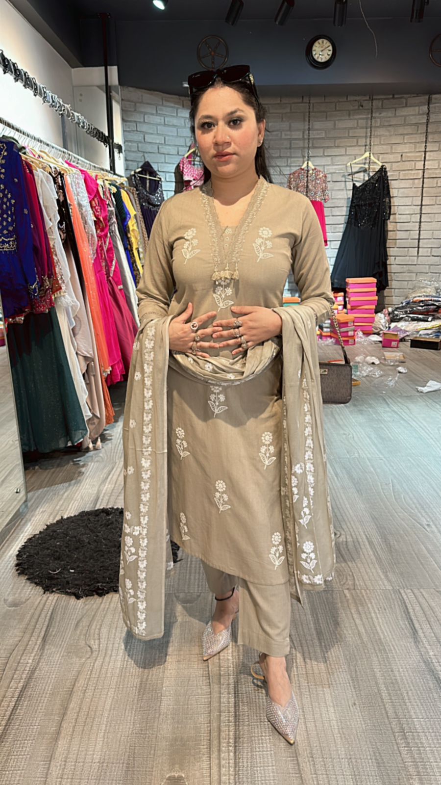 Saira Beige Thread work suit