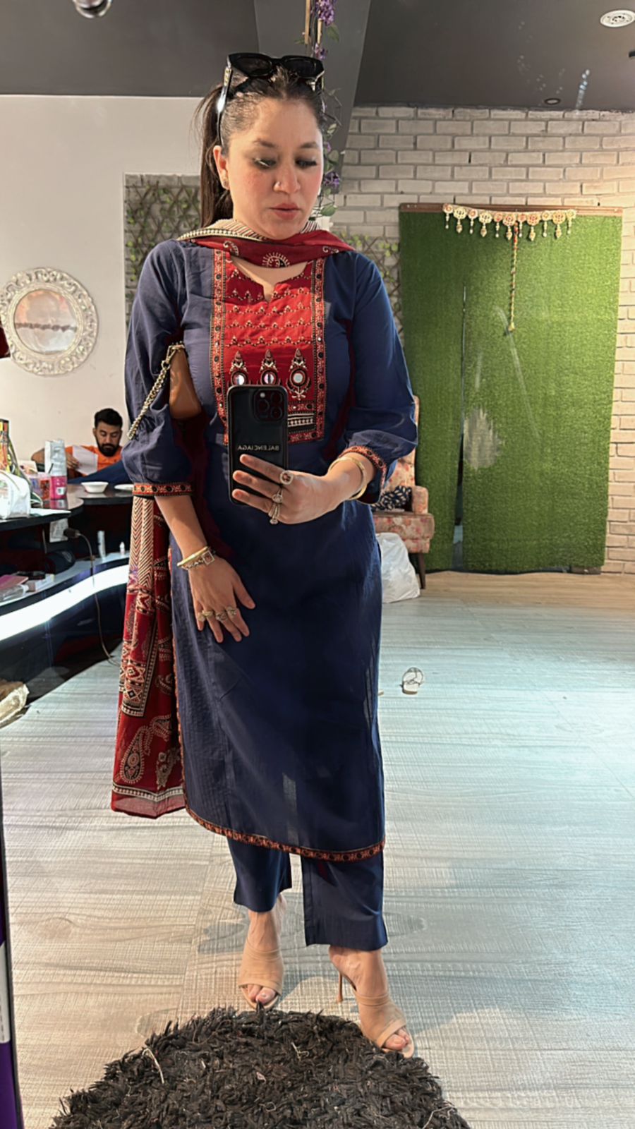 Johri mirror block pink suit