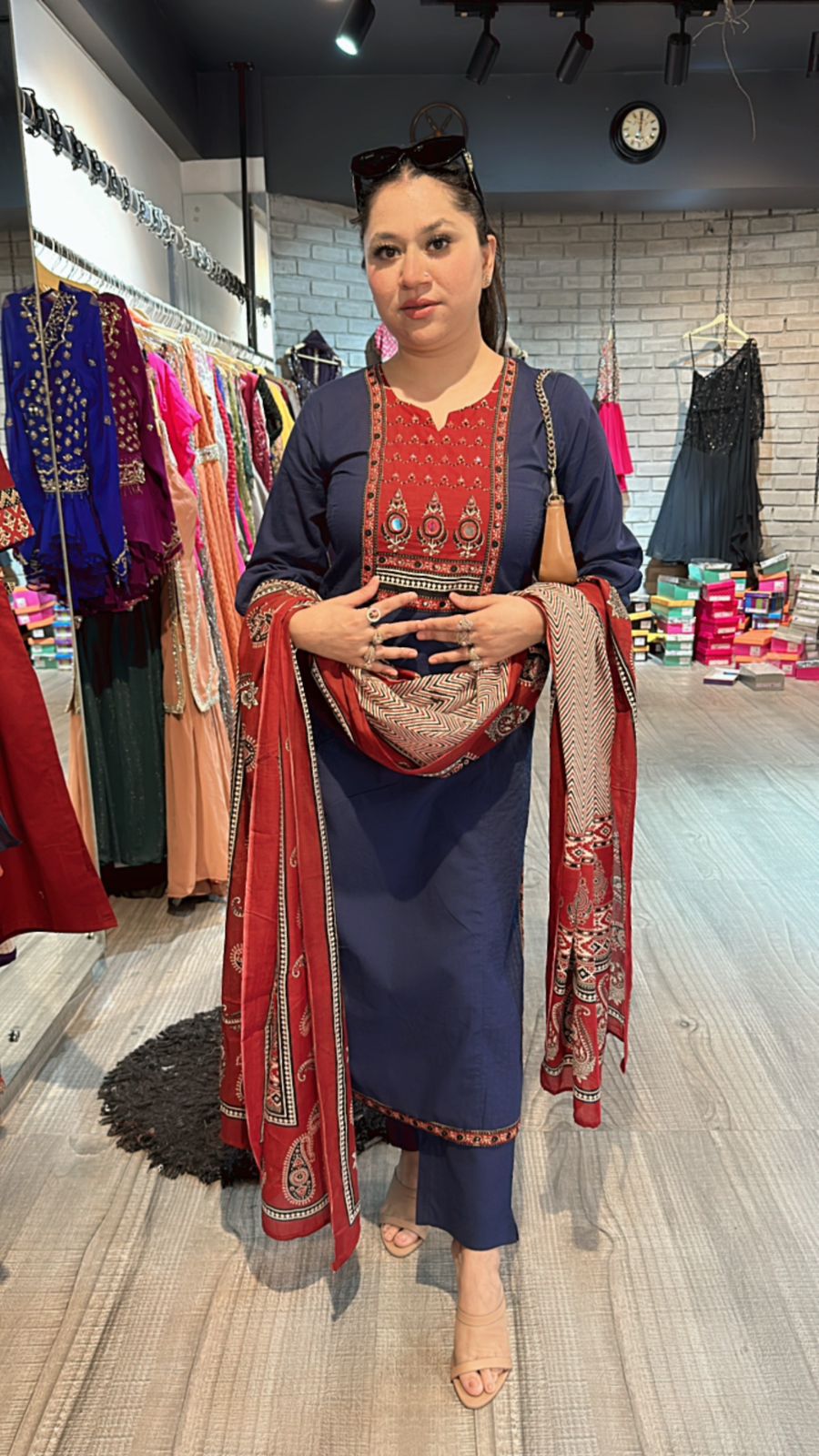 Johri mirror block pink suit