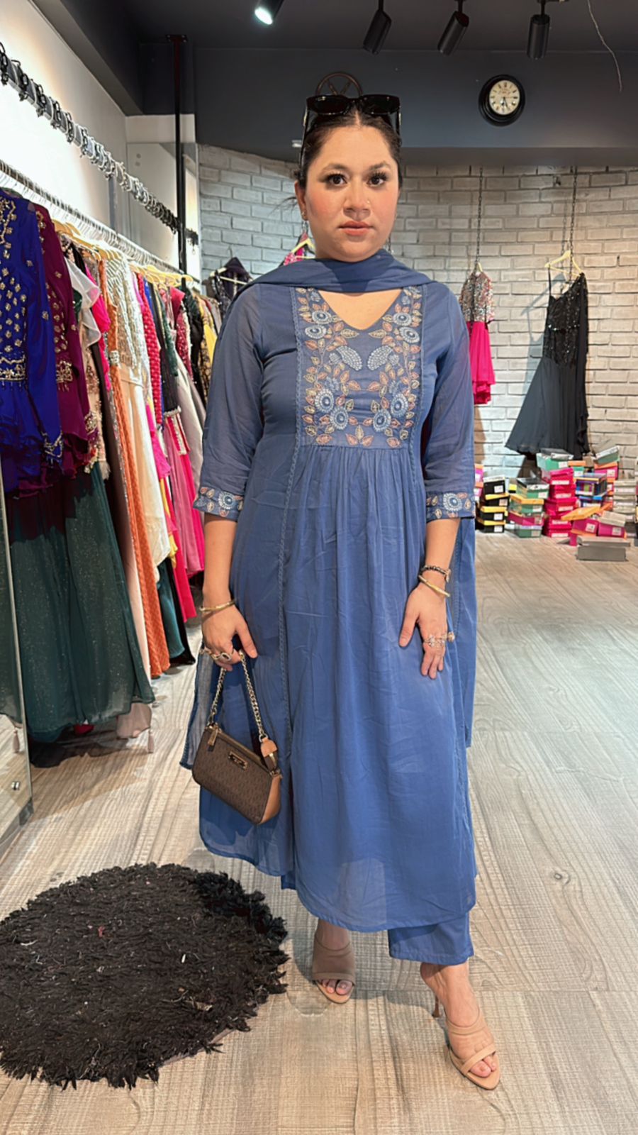 Nila Emb flower Anarkali