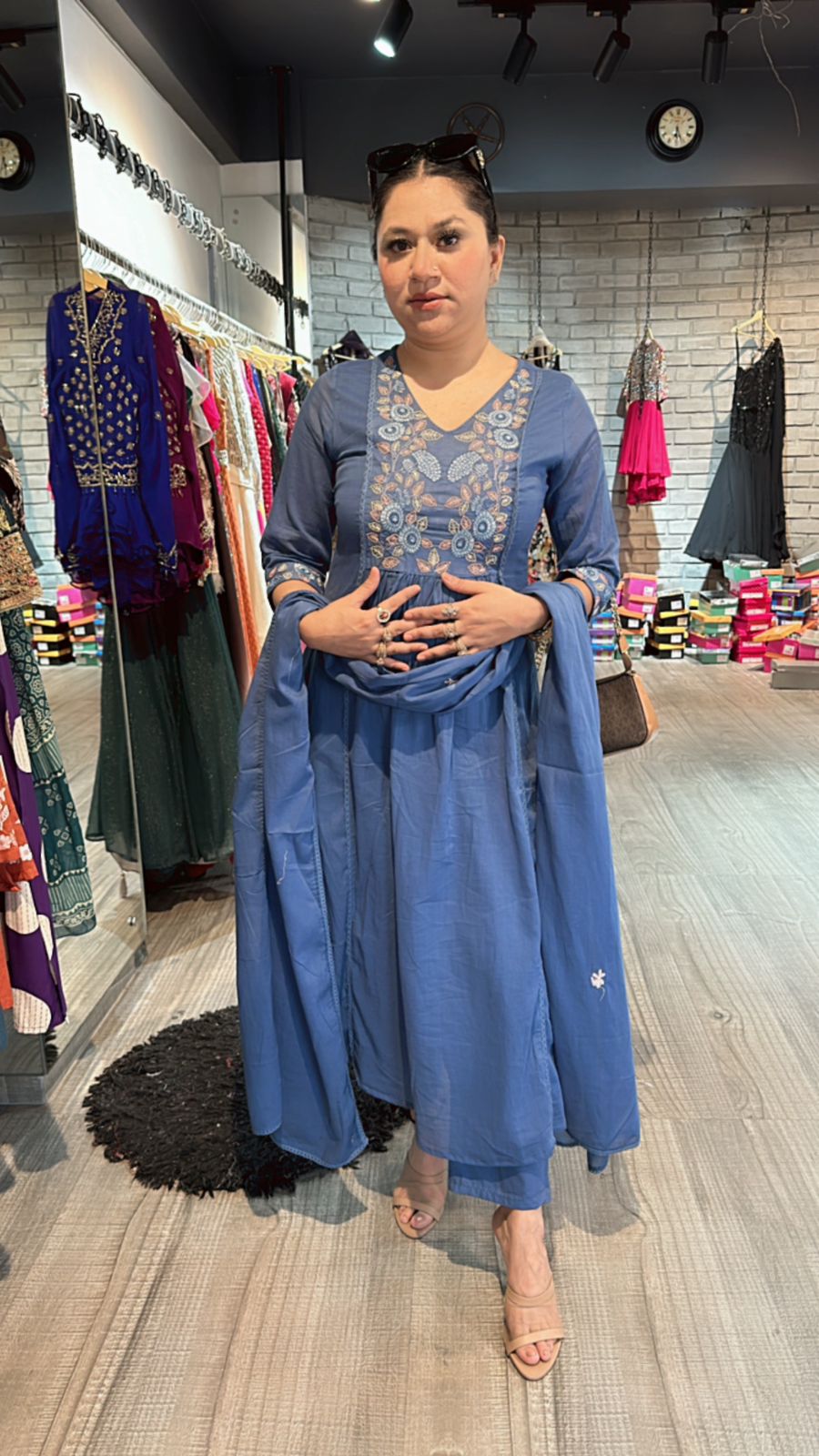 Nila Emb flower Anarkali