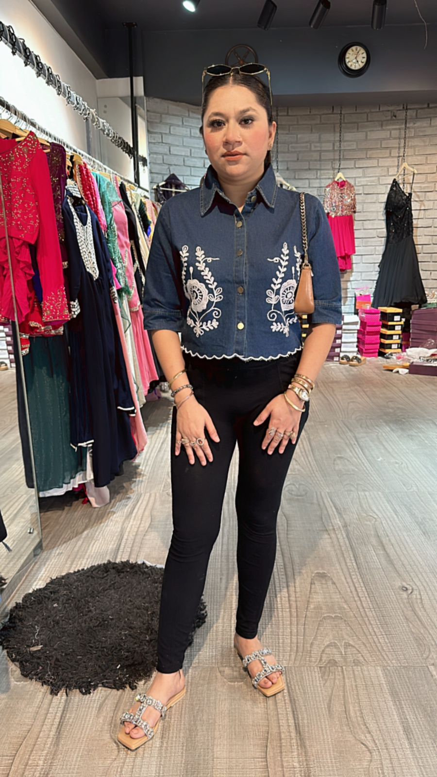 Short Embroidered Denim shirt