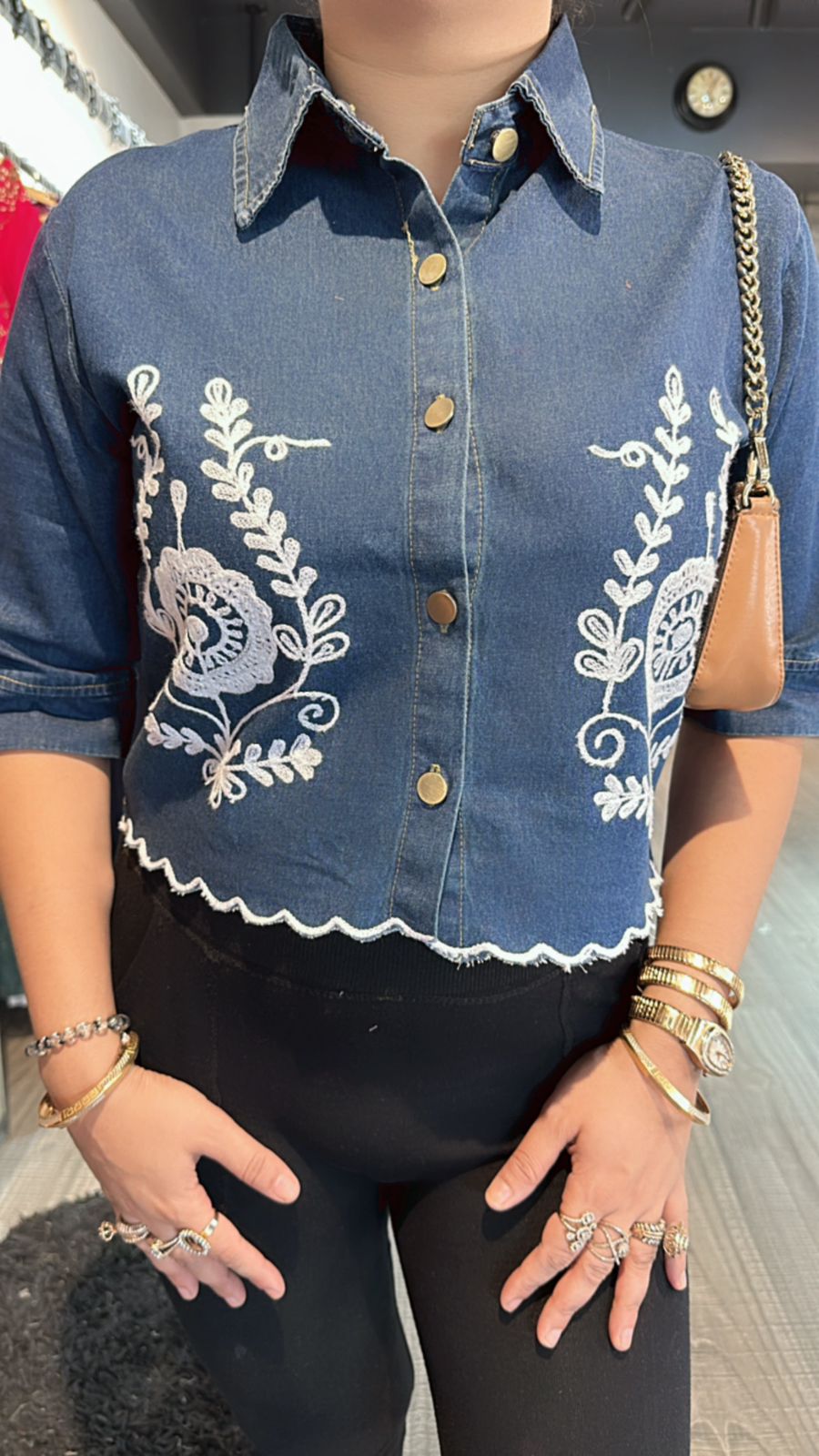 Short Embroidered Denim shirt