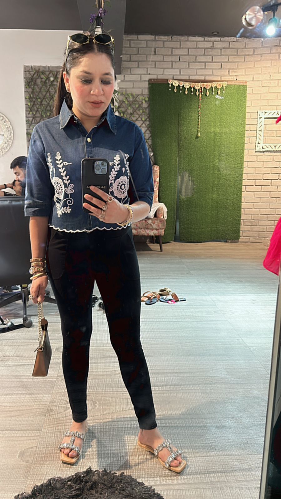 Short Embroidered Denim shirt