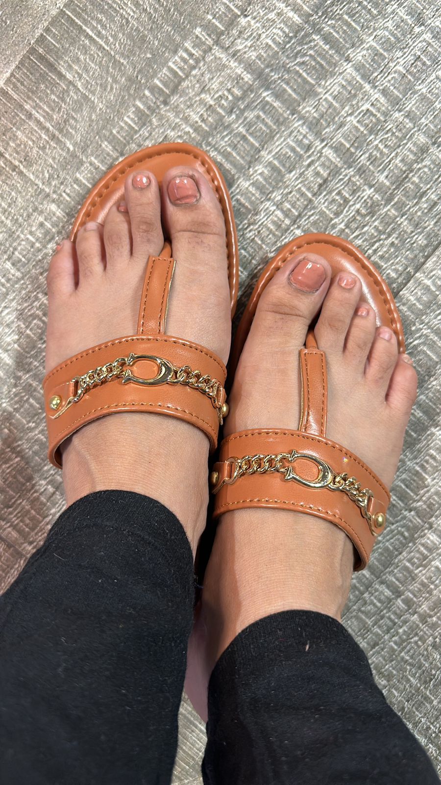 Beige coach chain Flats