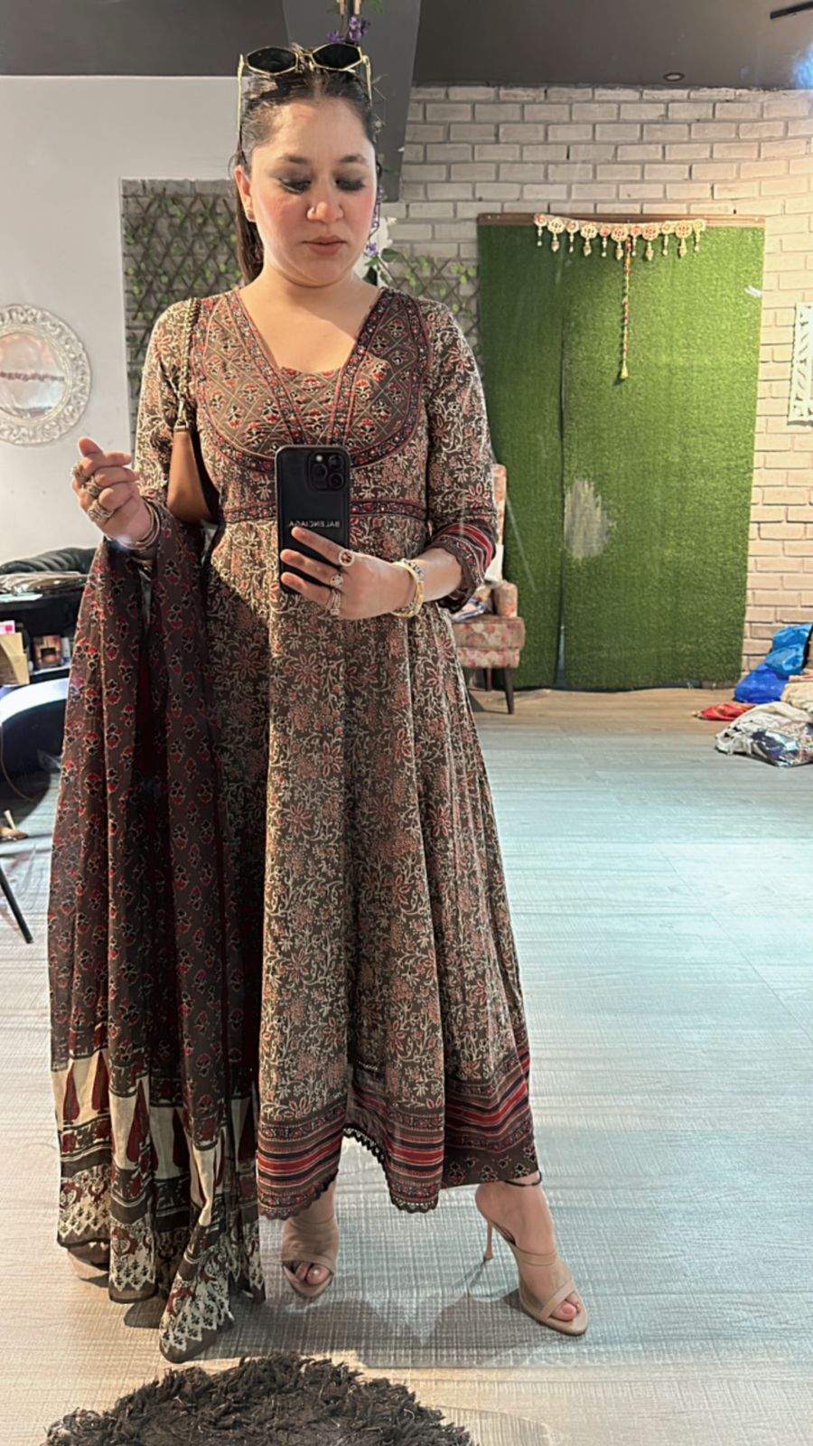 Aditi Rao Beige printed Anarkali suit