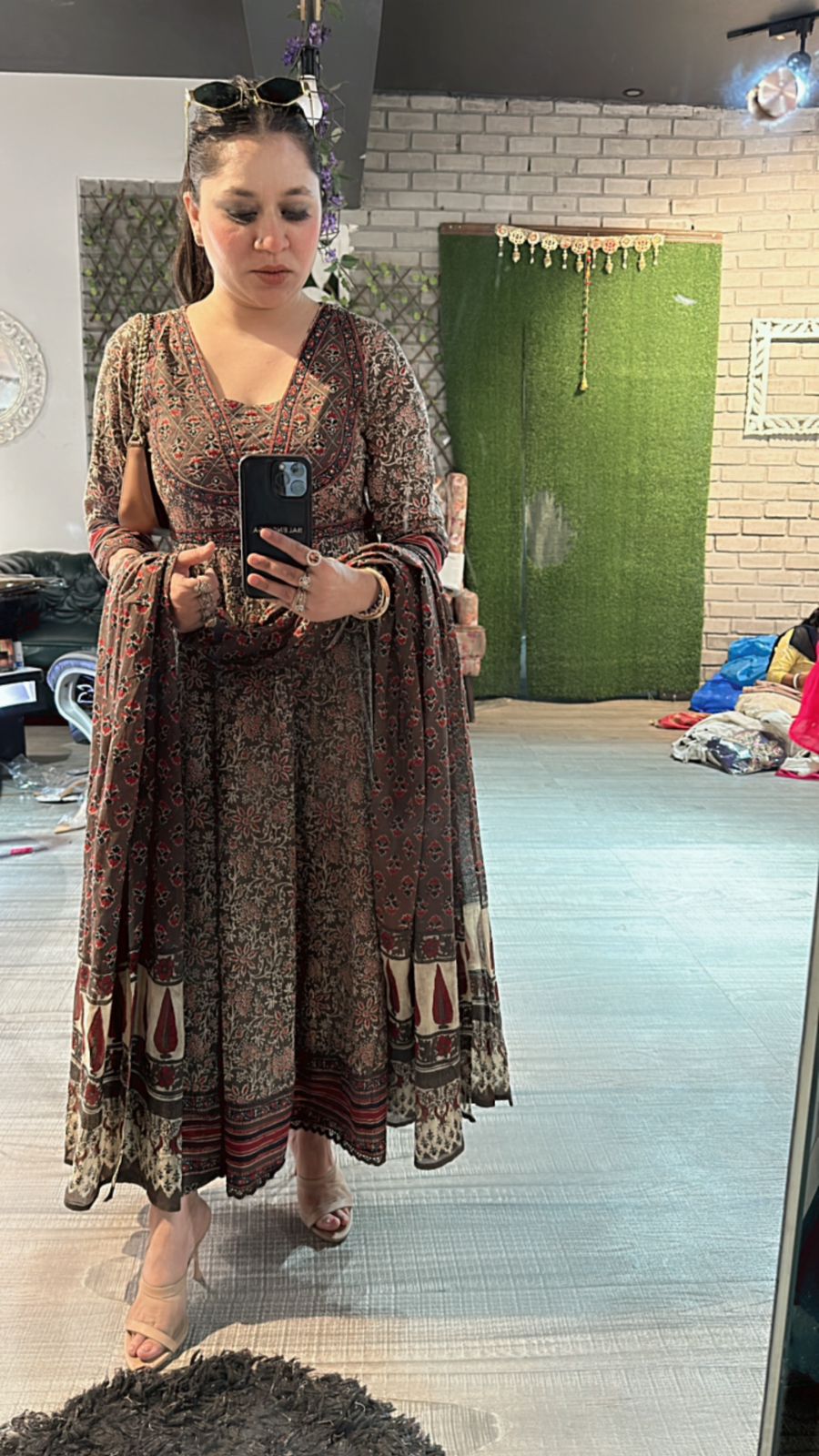 Aditi Rao Beige printed Anarkali suit