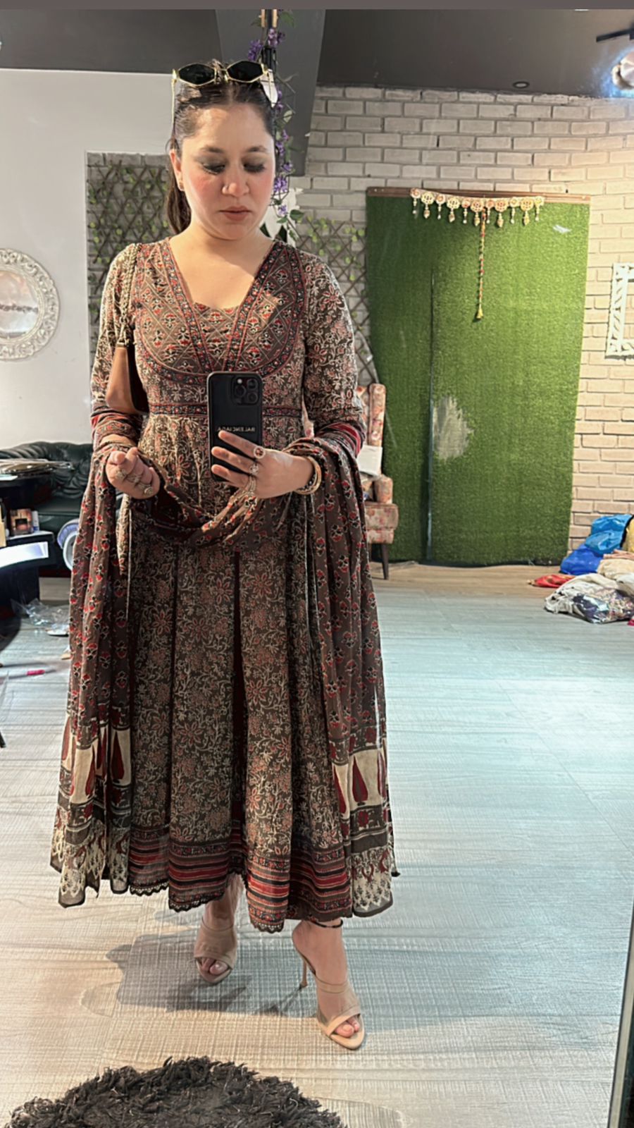 Aditi Rao Beige printed Anarkali suit