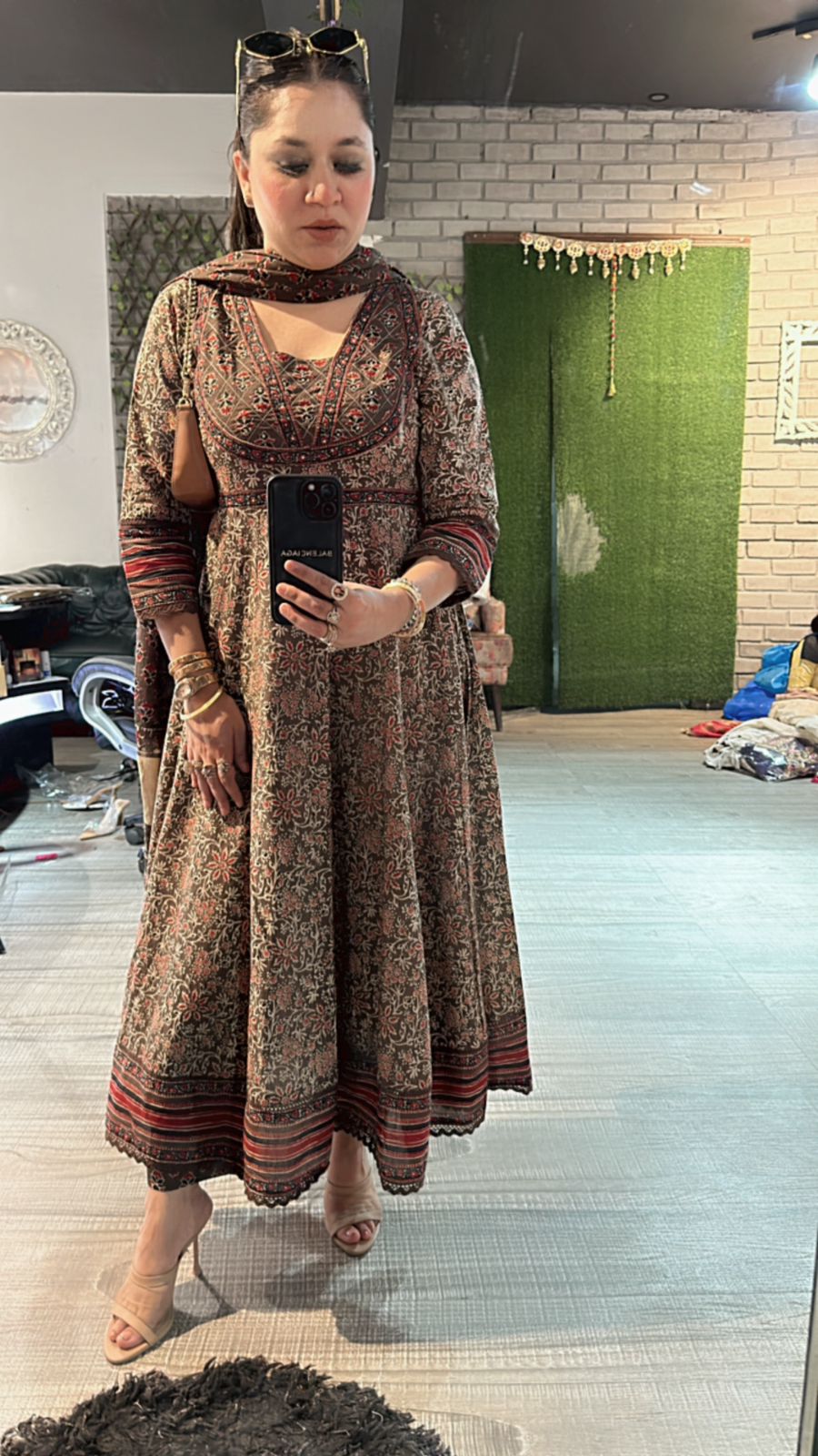 Aditi Rao Beige printed Anarkali suit