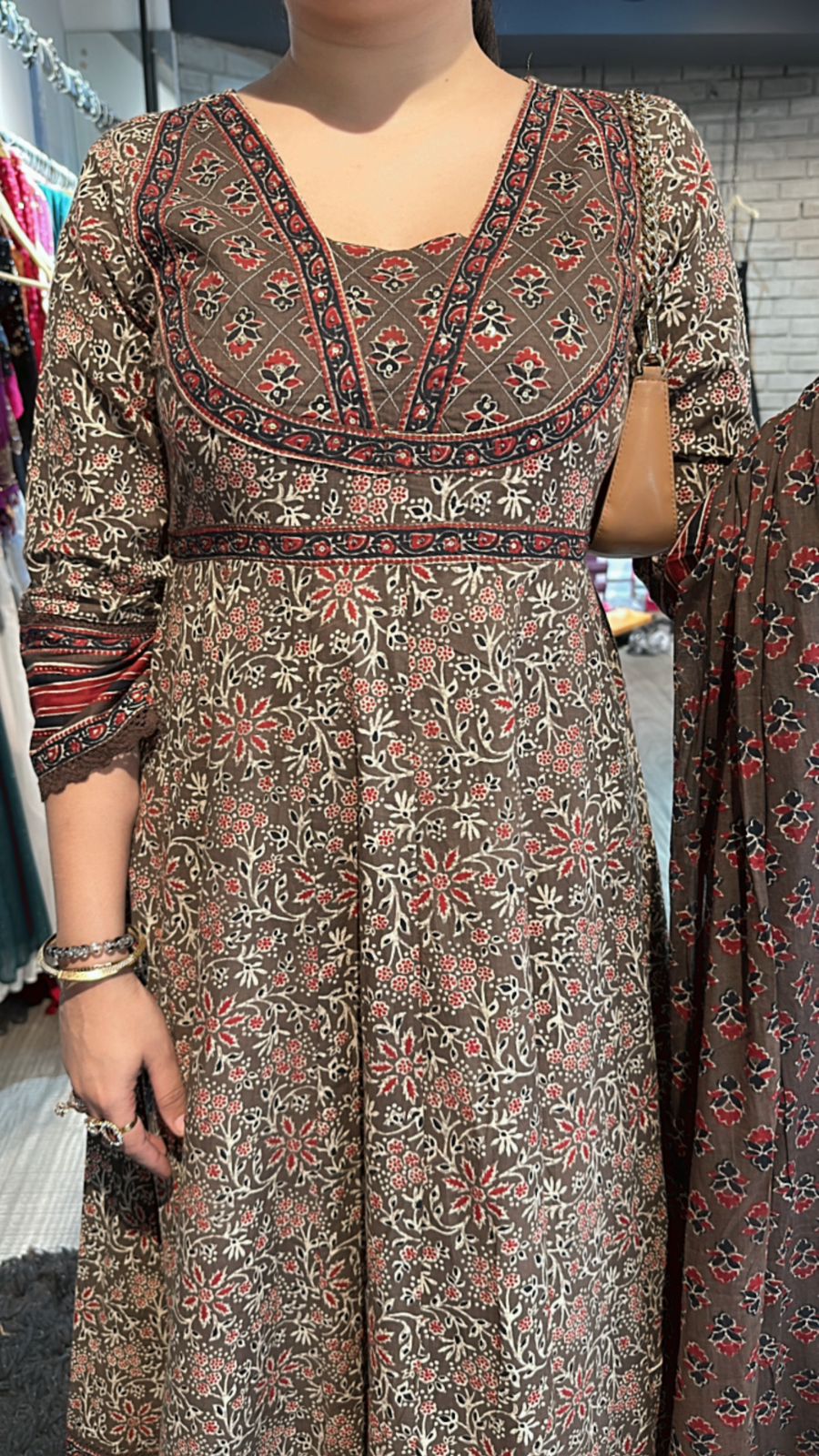 Aditi Rao Beige printed Anarkali suit