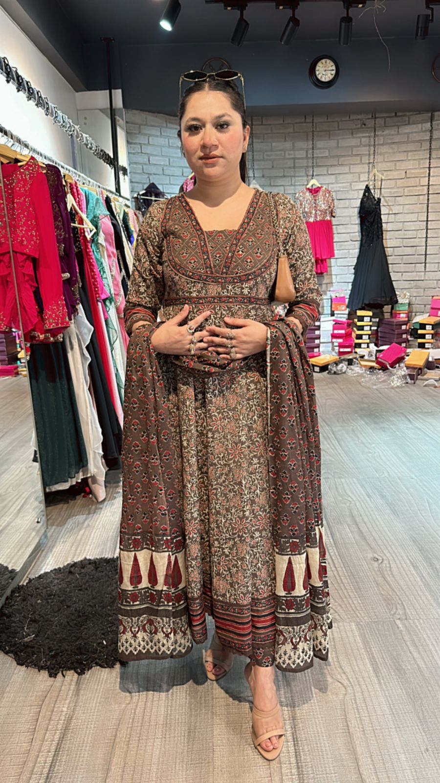 Aditi Rao Beige printed Anarkali suit