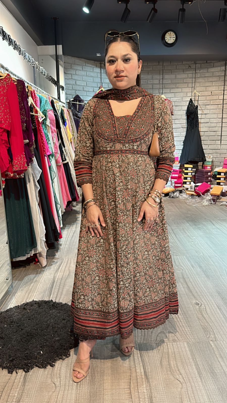 Aditi Rao Beige printed Anarkali suit